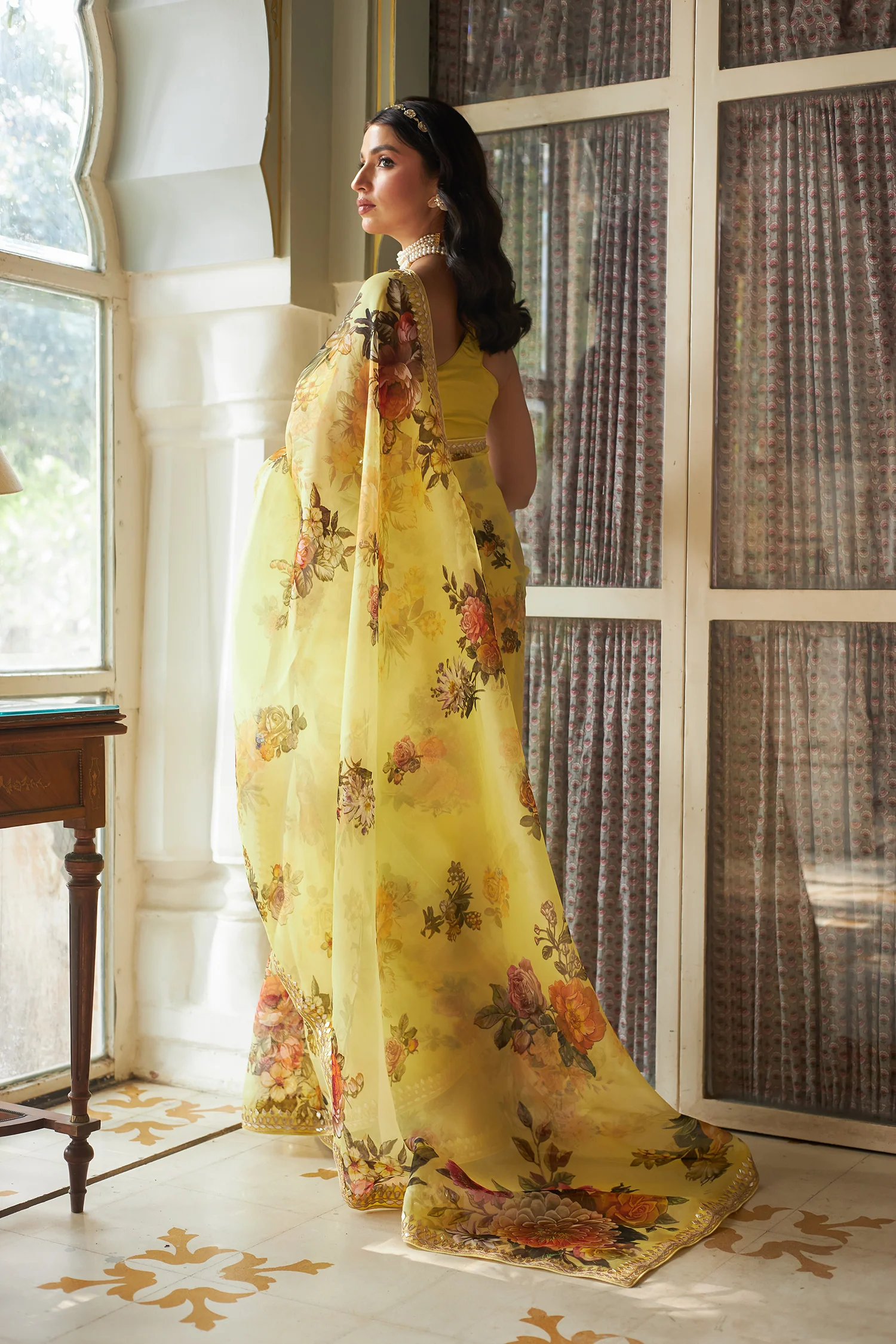 Printed Organza Saree Embellished with Gota Patti work - Image 6