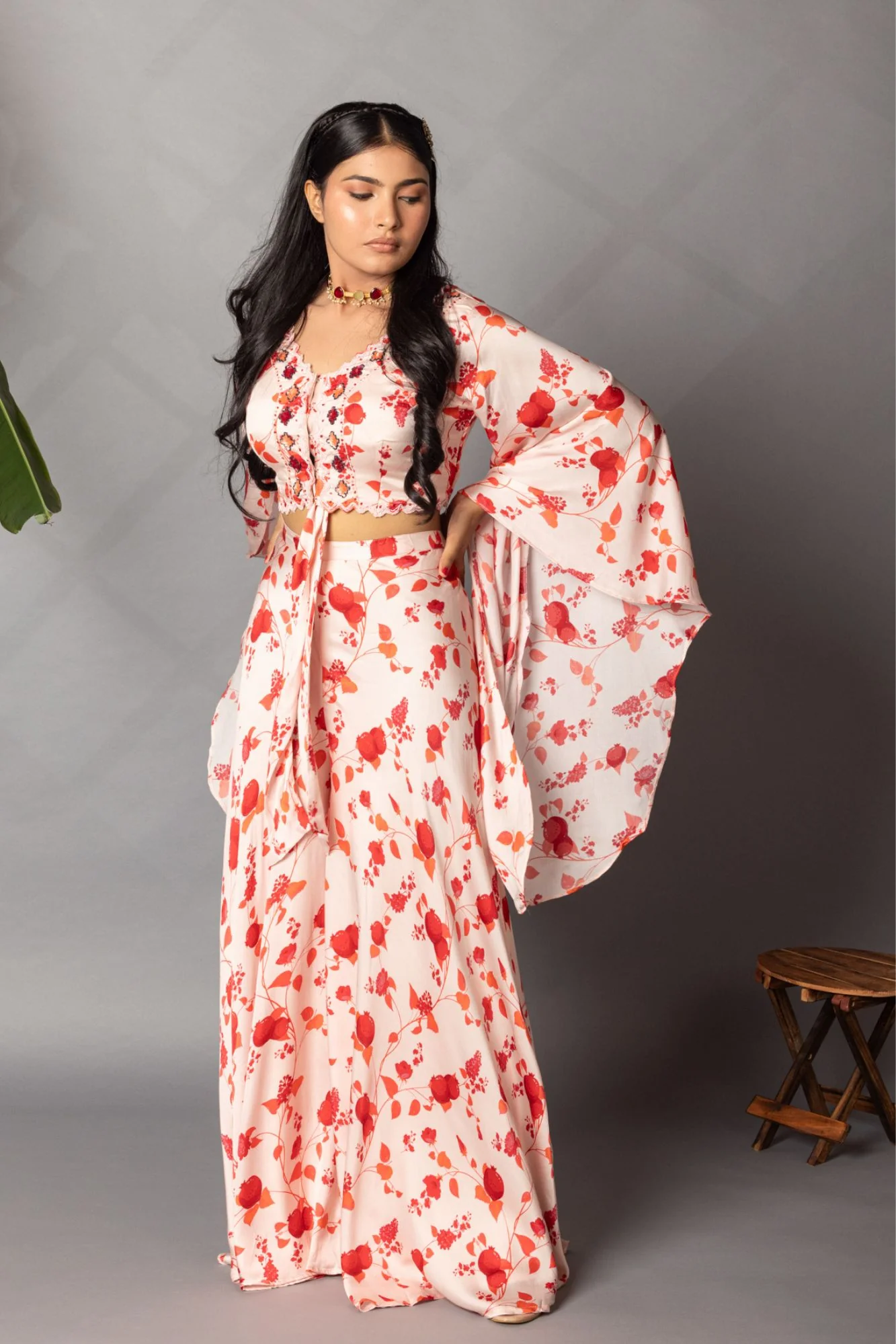 Satin Silk Printed Indowestern Ensemble - Image 6