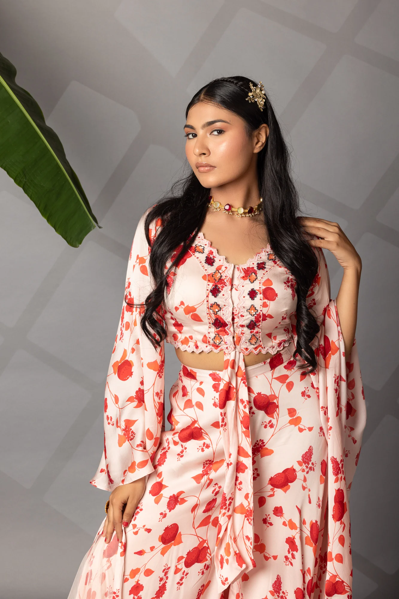 Satin Silk Printed Indowestern Ensemble - Image 7