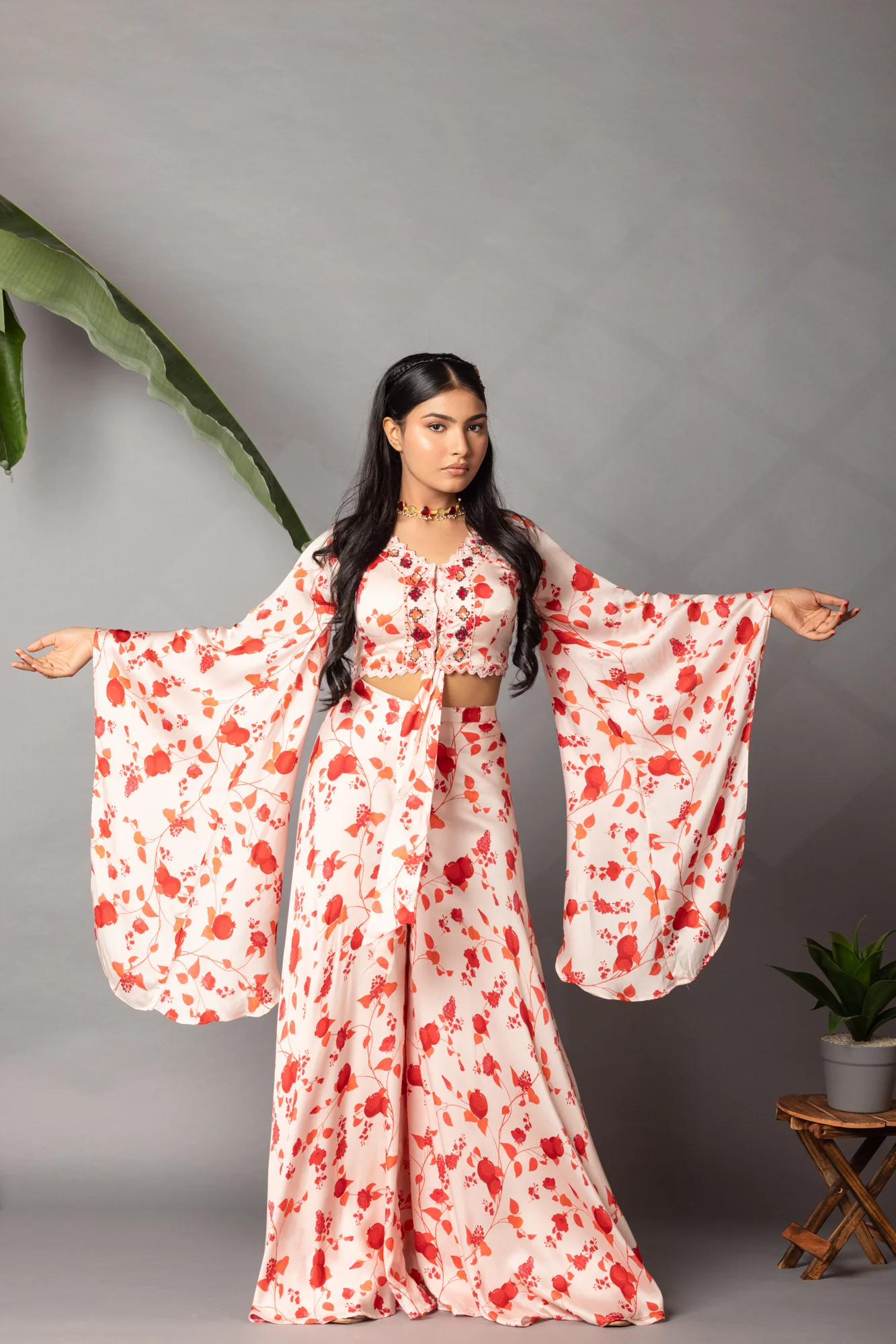 Satin Silk Printed Indowestern Ensemble - Image 3