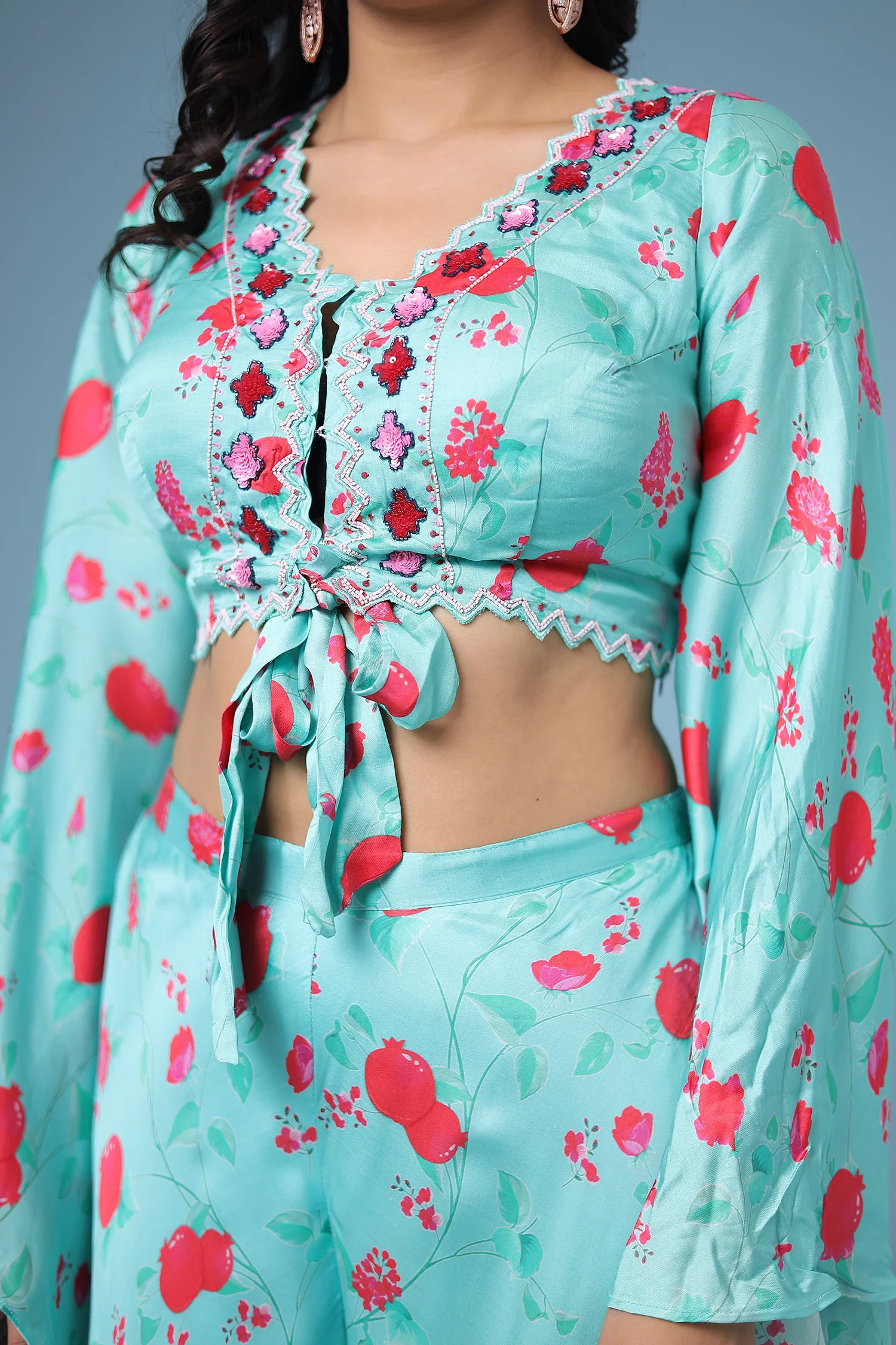Printed Satin Silk Indowestern with Sequins work - Image 4