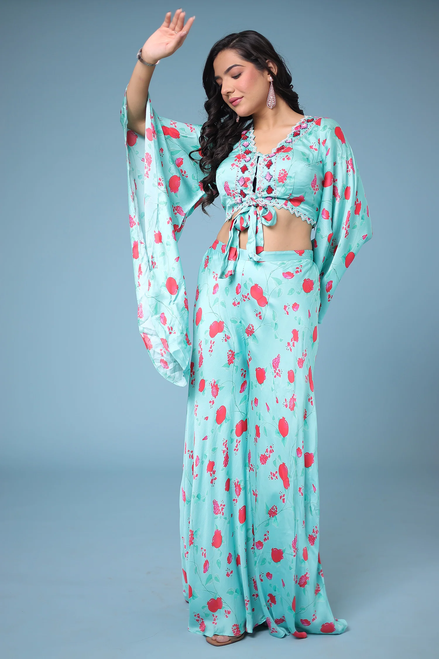 Printed Satin Silk Indowestern with Sequins work - Image 5