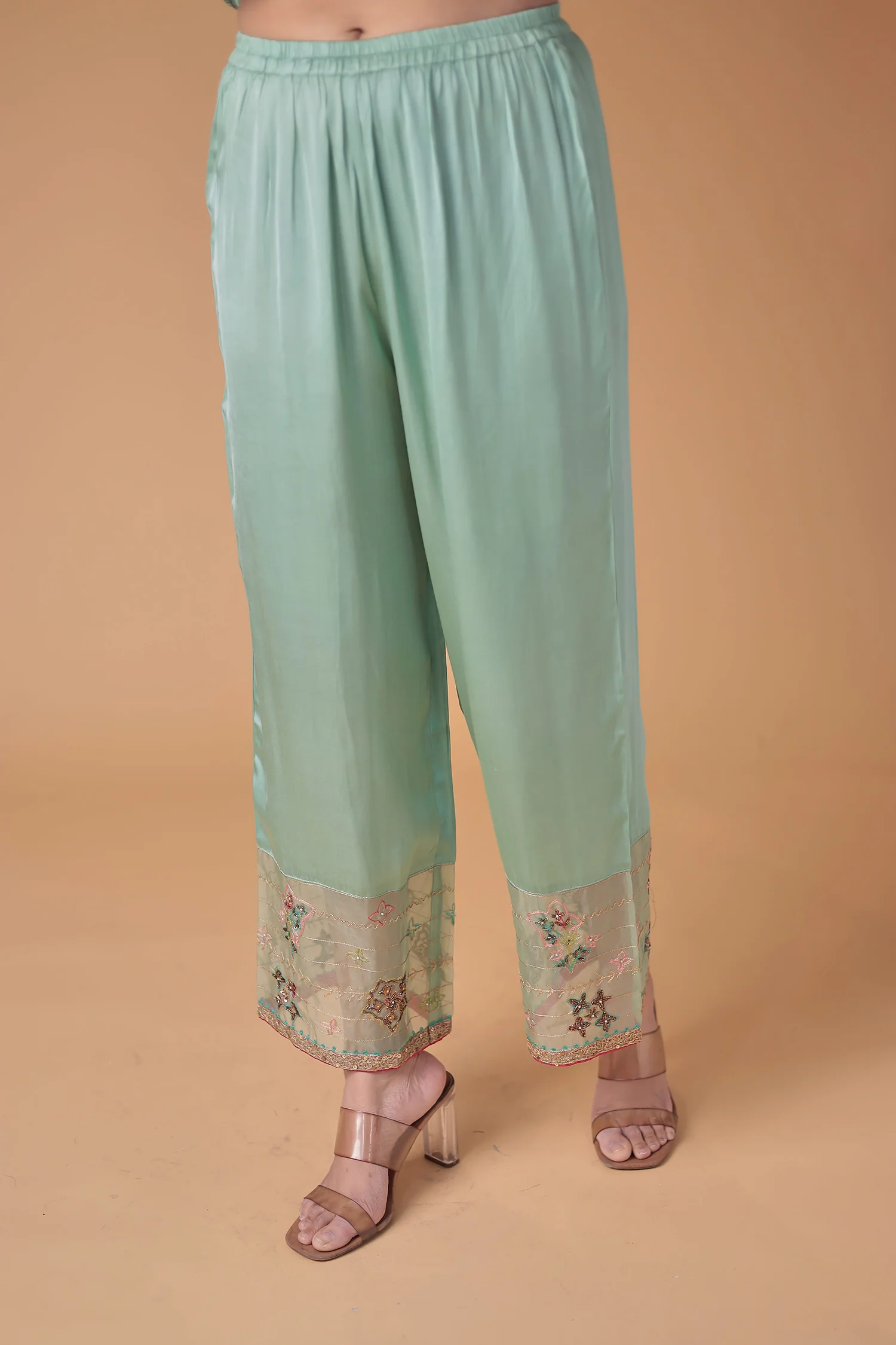 Printed Anarkali Satin Silk Suit with Embellished work - Image 6