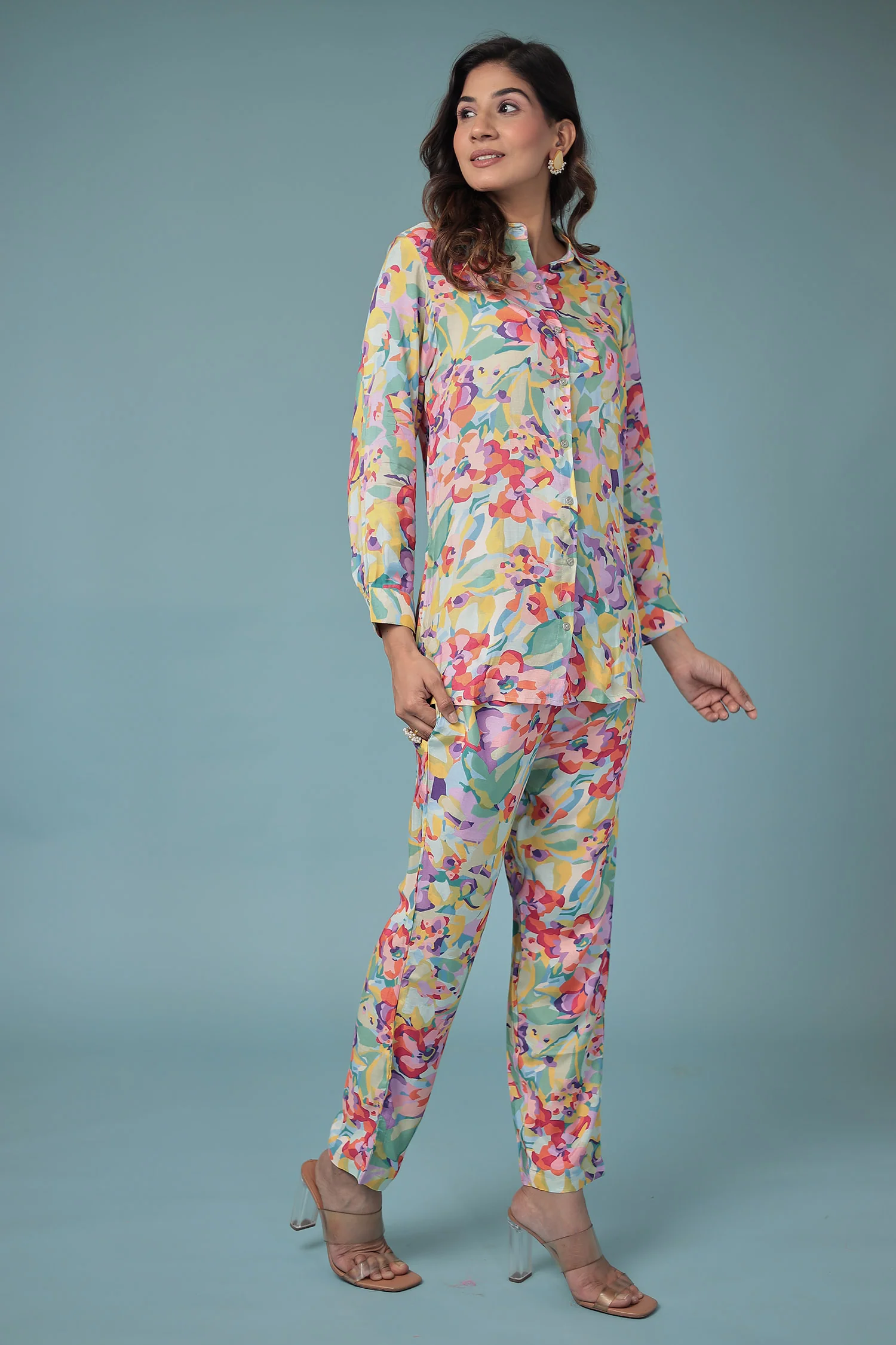 Printed Silk Blend Co Ords Set - Image 3