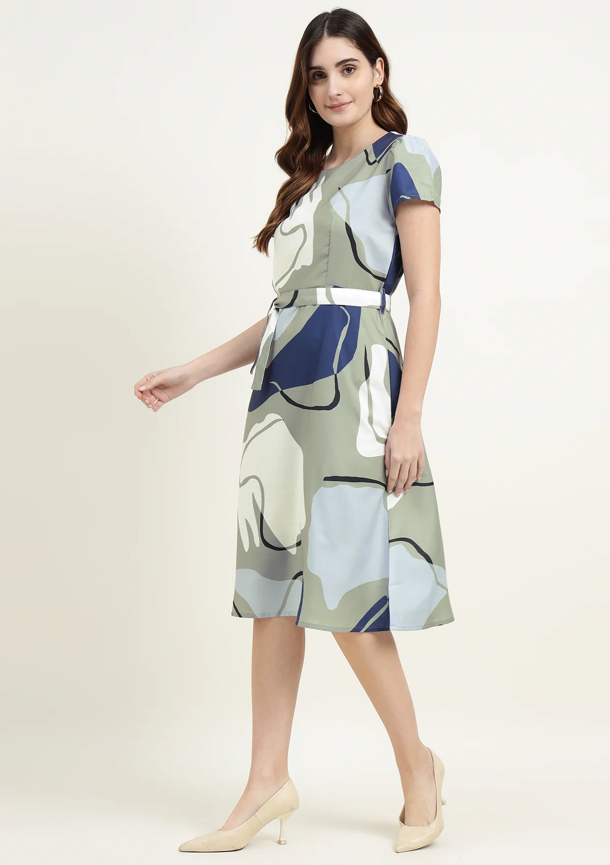 Abstract Print Silk Blend Dress - Image 5