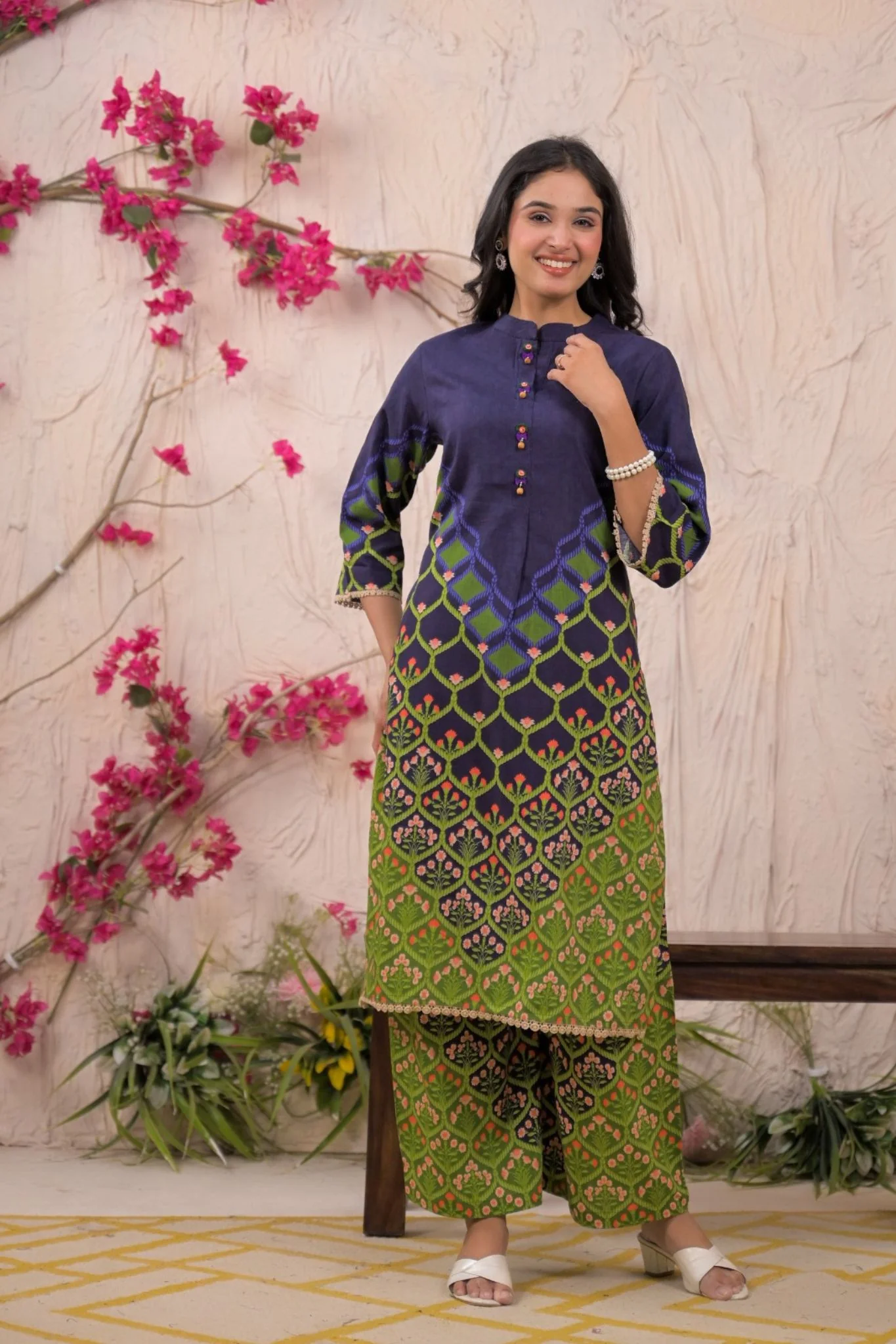 Printed Silk Blend Kurta Stitched with Thread wok - Image 5