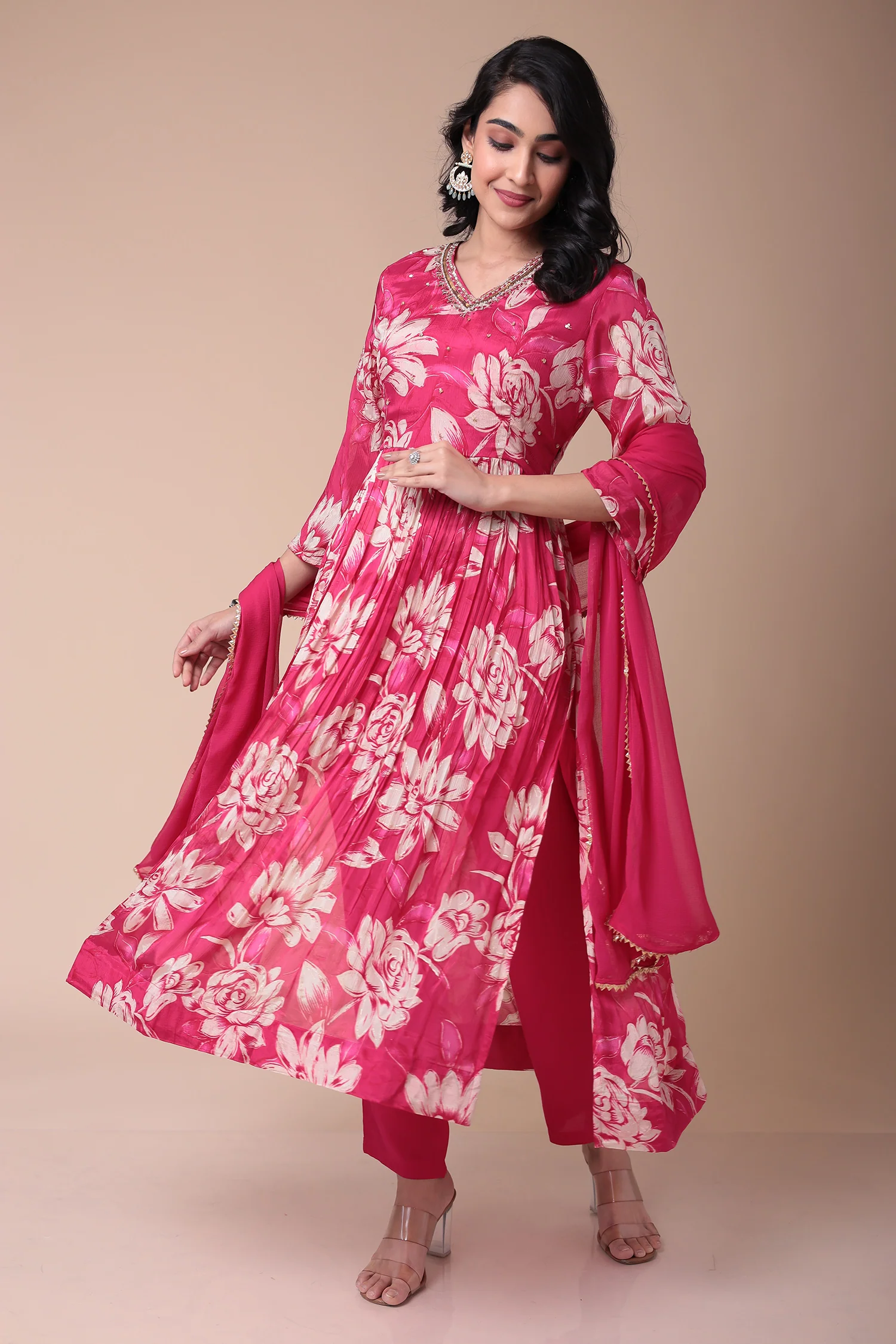 Printed Silk blend Kurta Set with Sequins work - Image 5