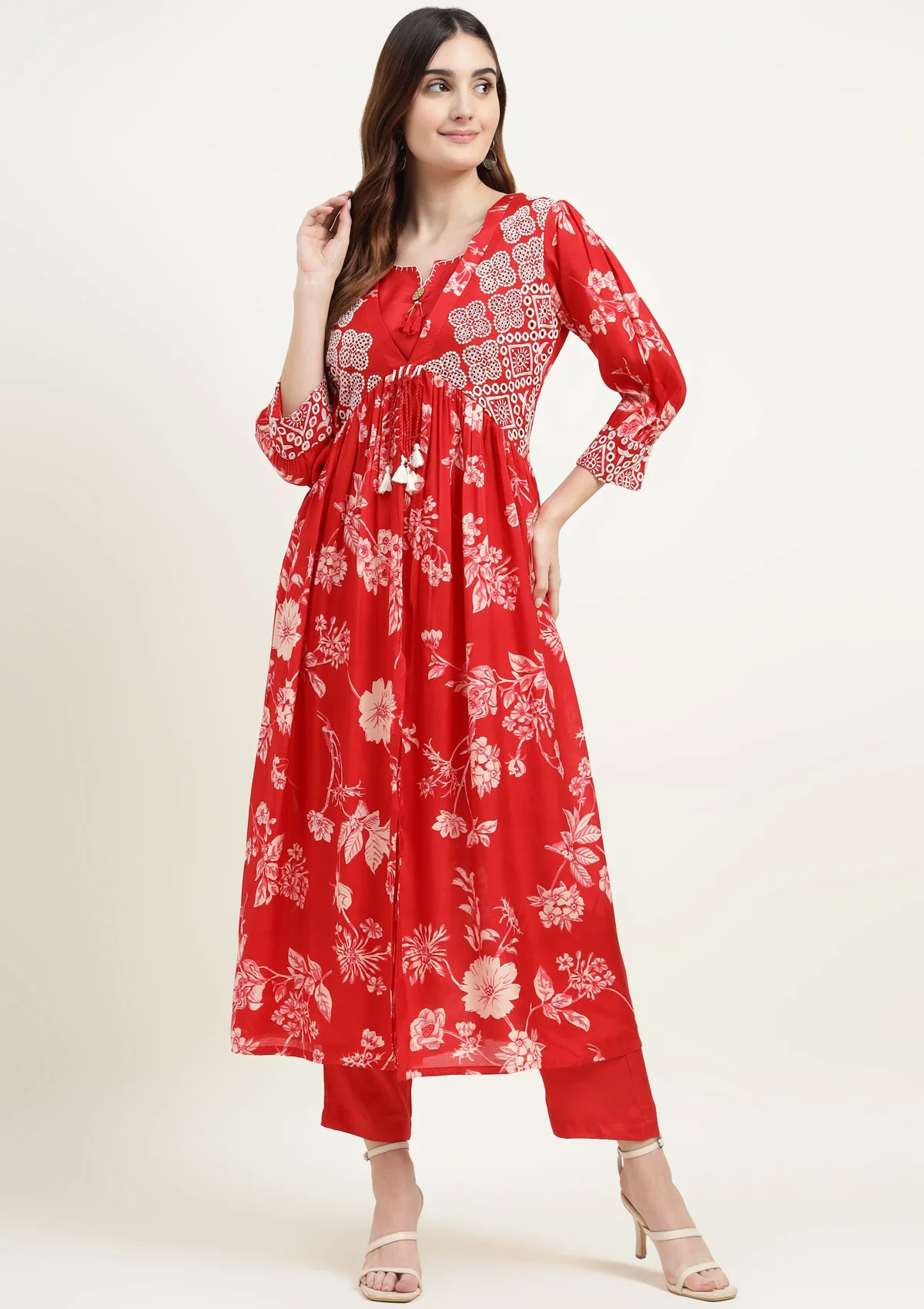 Printed Silk Blend Kurta Set with Thread work