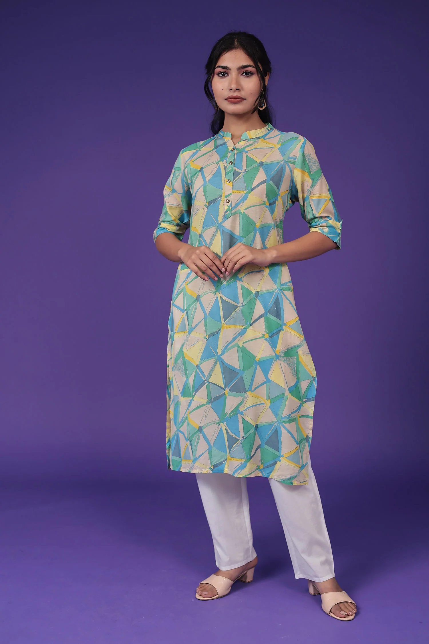 Printed Silk Blend Kurta Stitched
