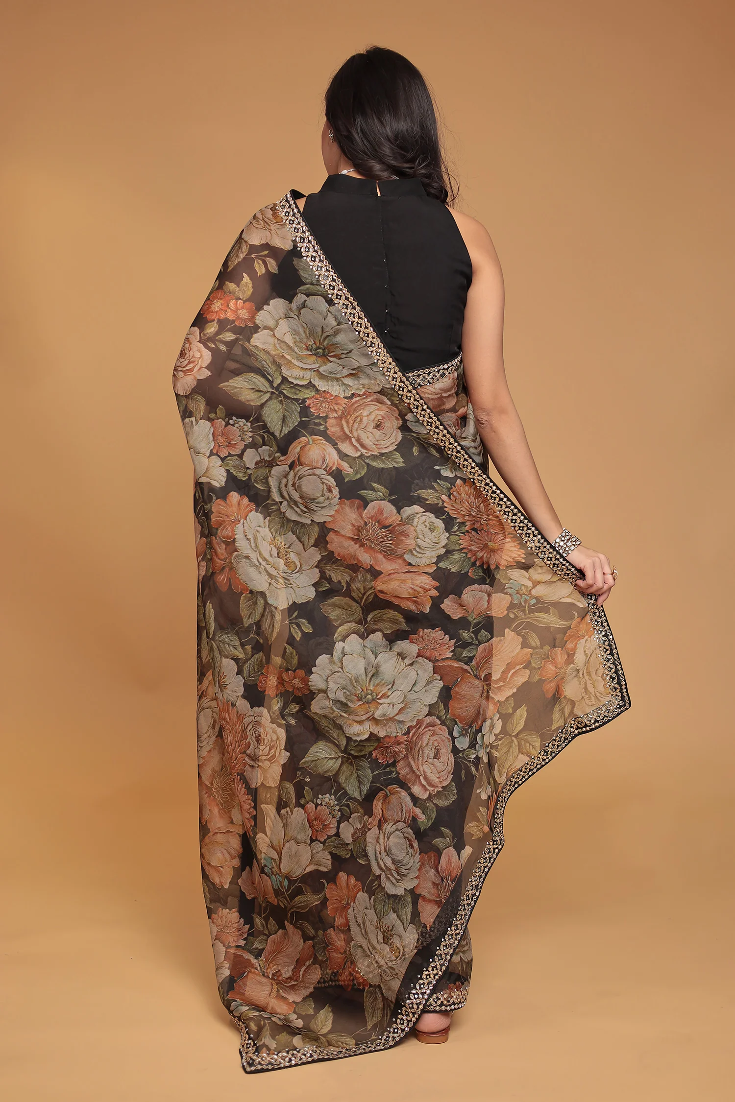 Printed Organza Saree with Dori and Stone work - Image 6