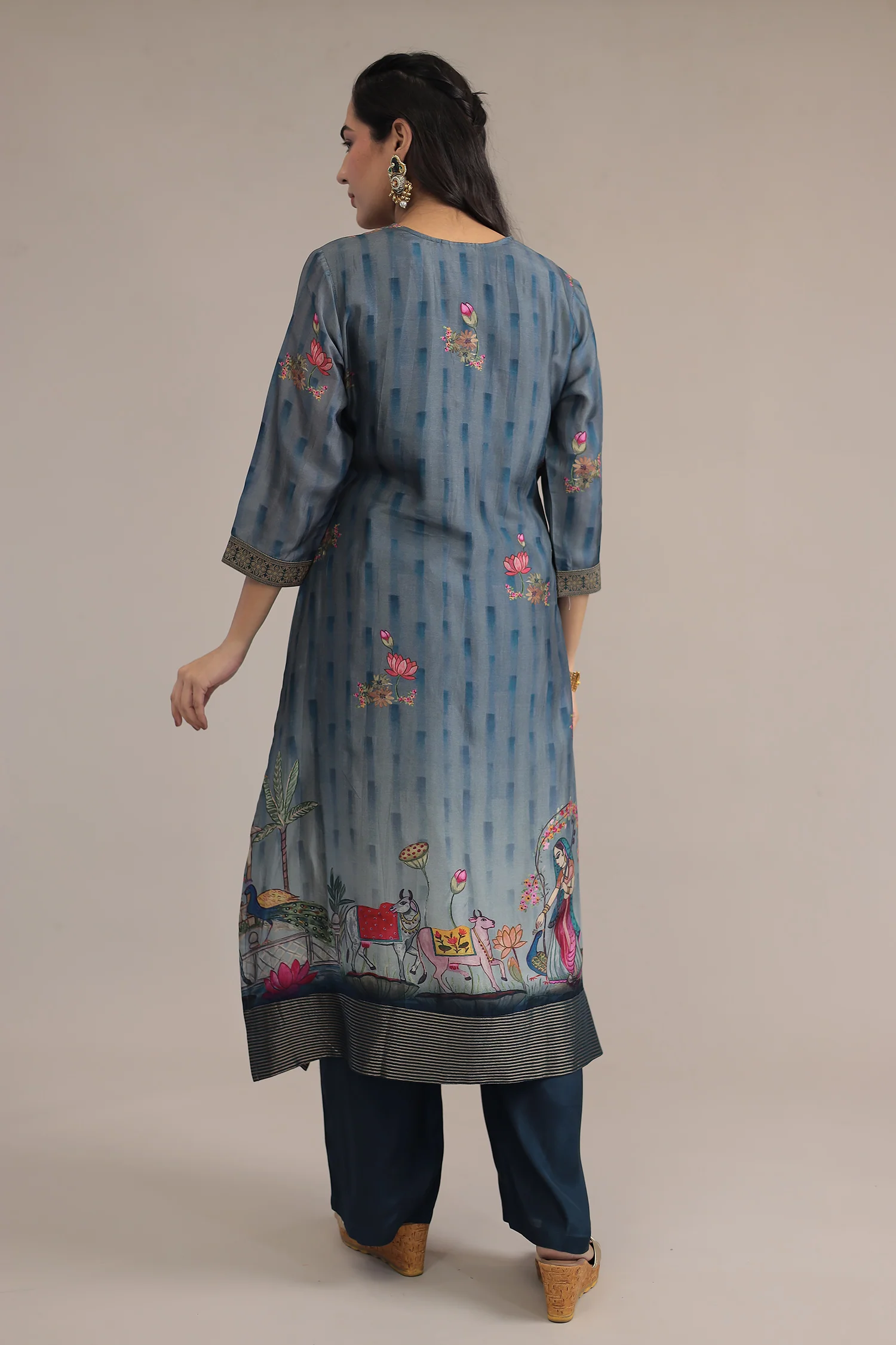 Printed Silk Suit with Zari border work - Image 7