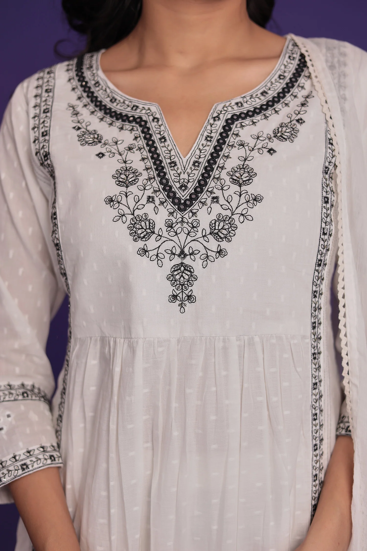 Pure Cotton Kurta Set Stitched with Thread work - Image 4