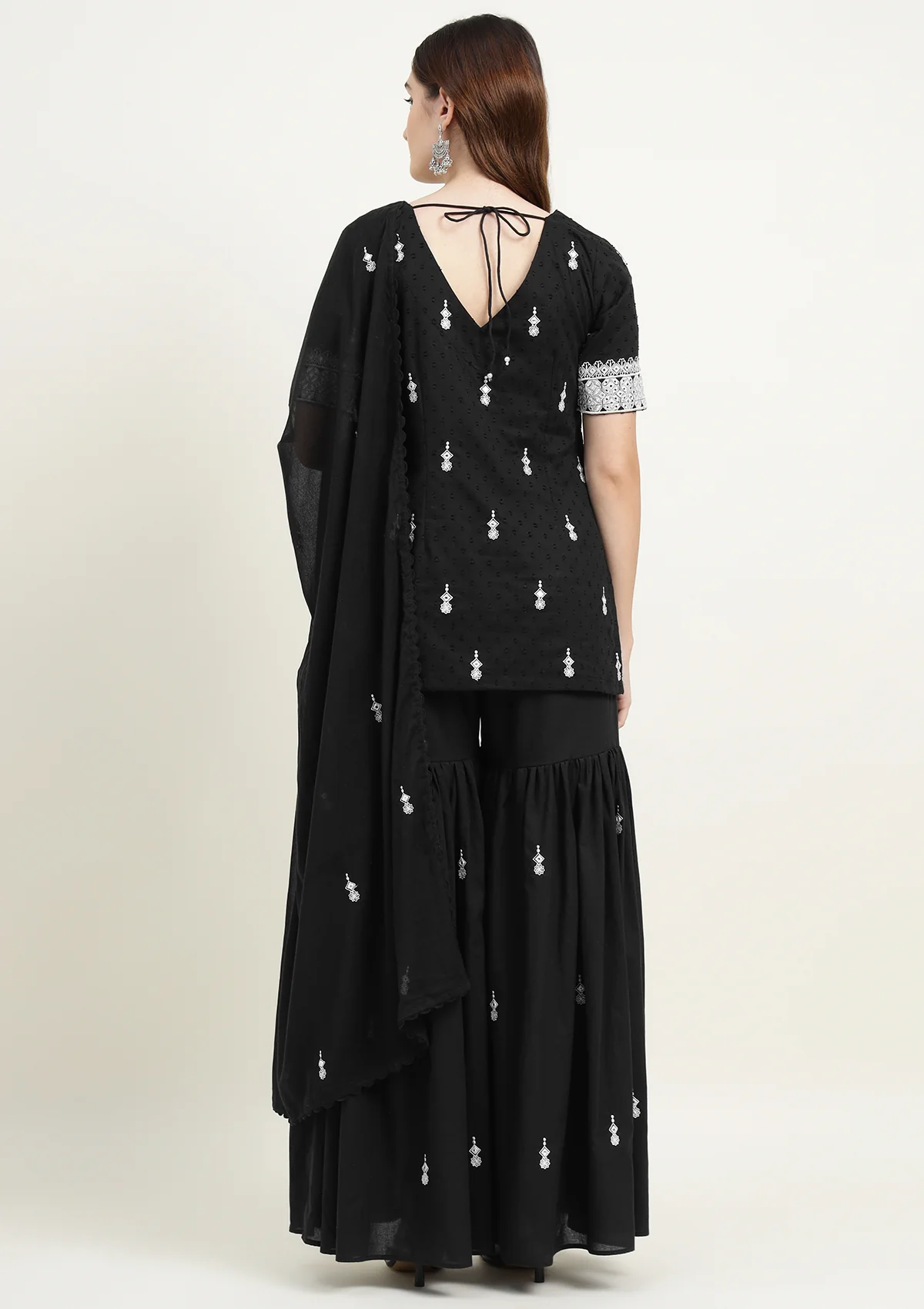 Black Pure Cotton Sharara Suit with Thread work - Image 7