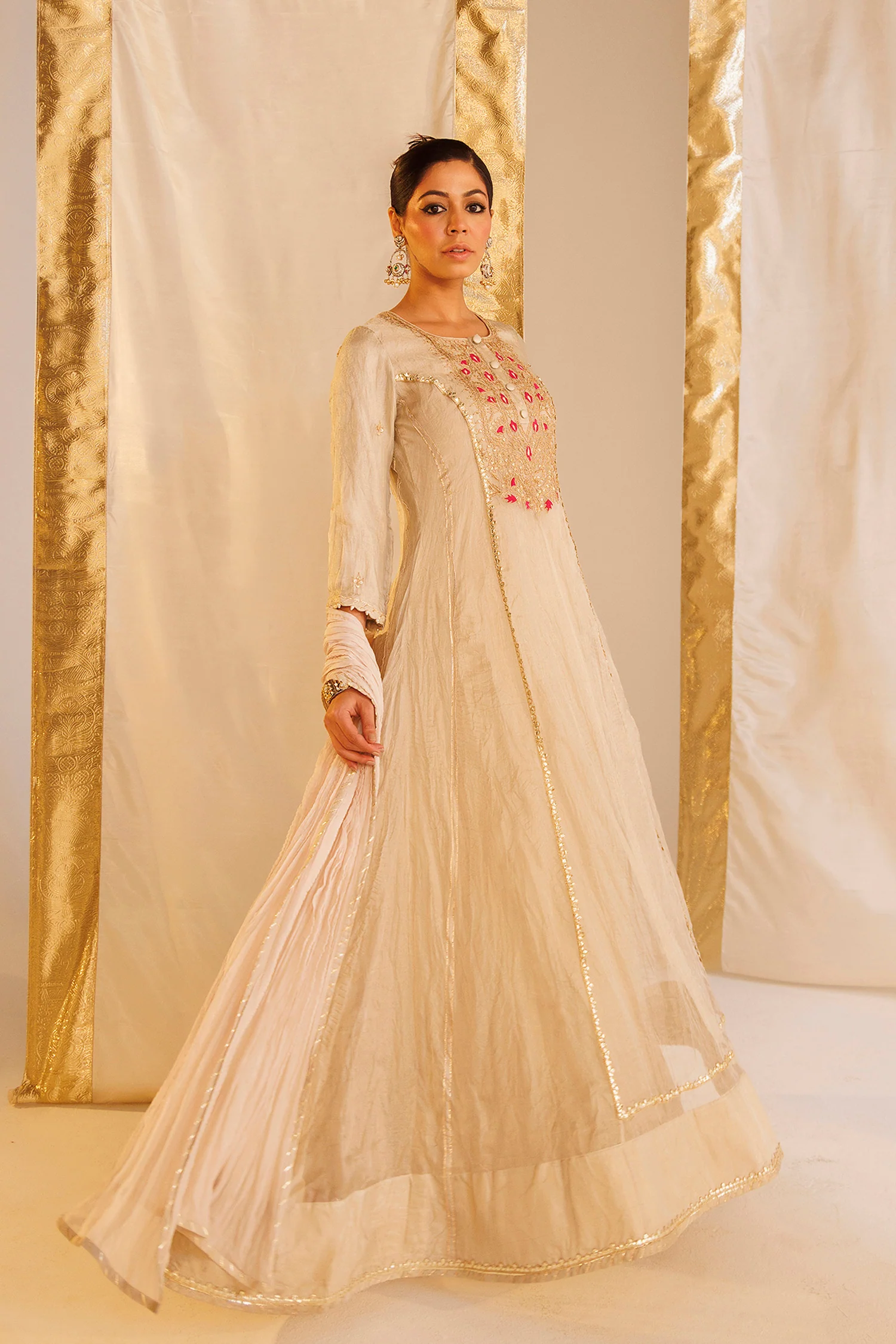 Pure Tissue Anarkali Suit with Dori, Thread and Zardozi work - Image 3