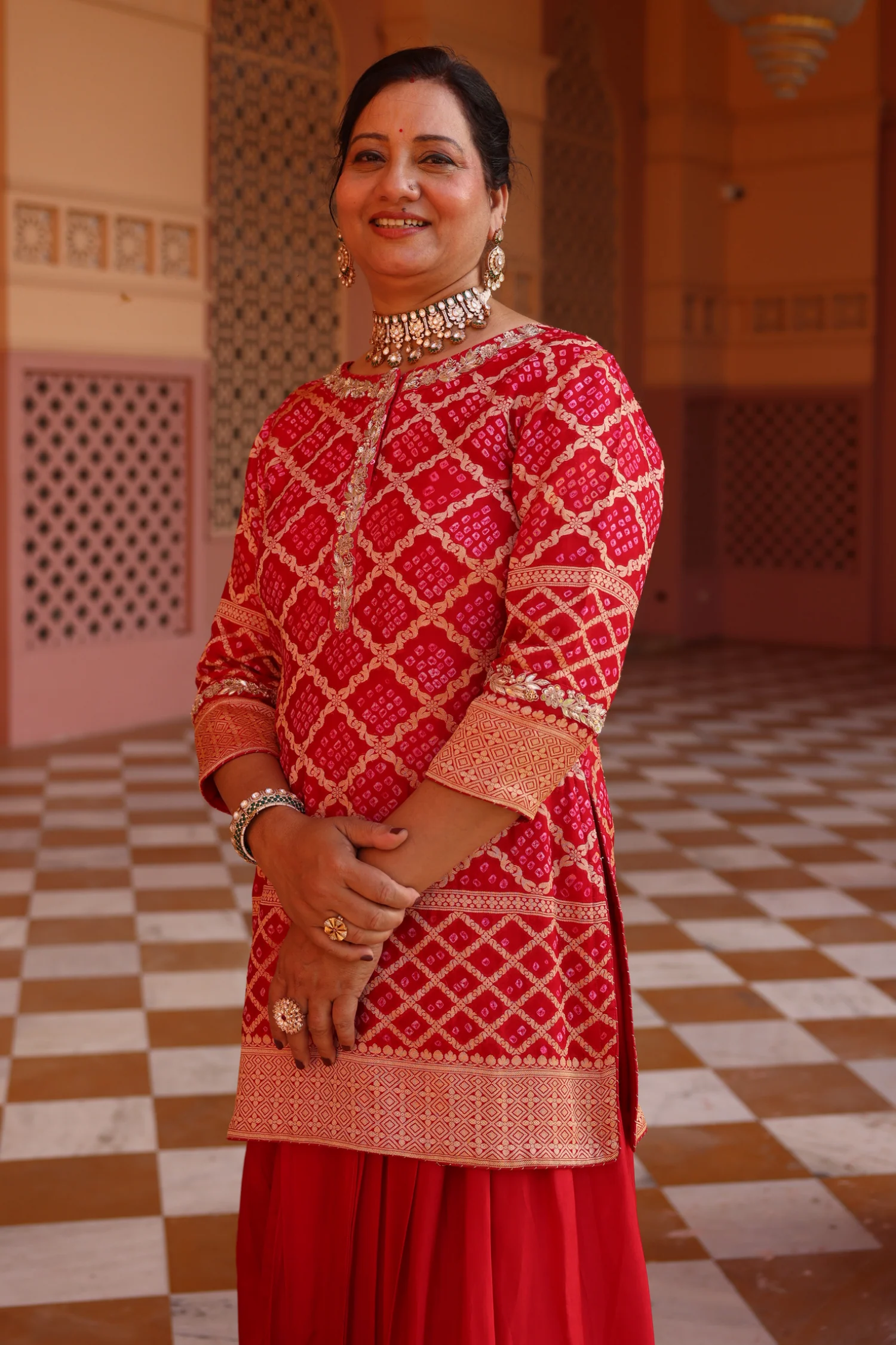 Pure Zari bandhej Suit Set with Thread, Zardozi, Zari work. - Image 3