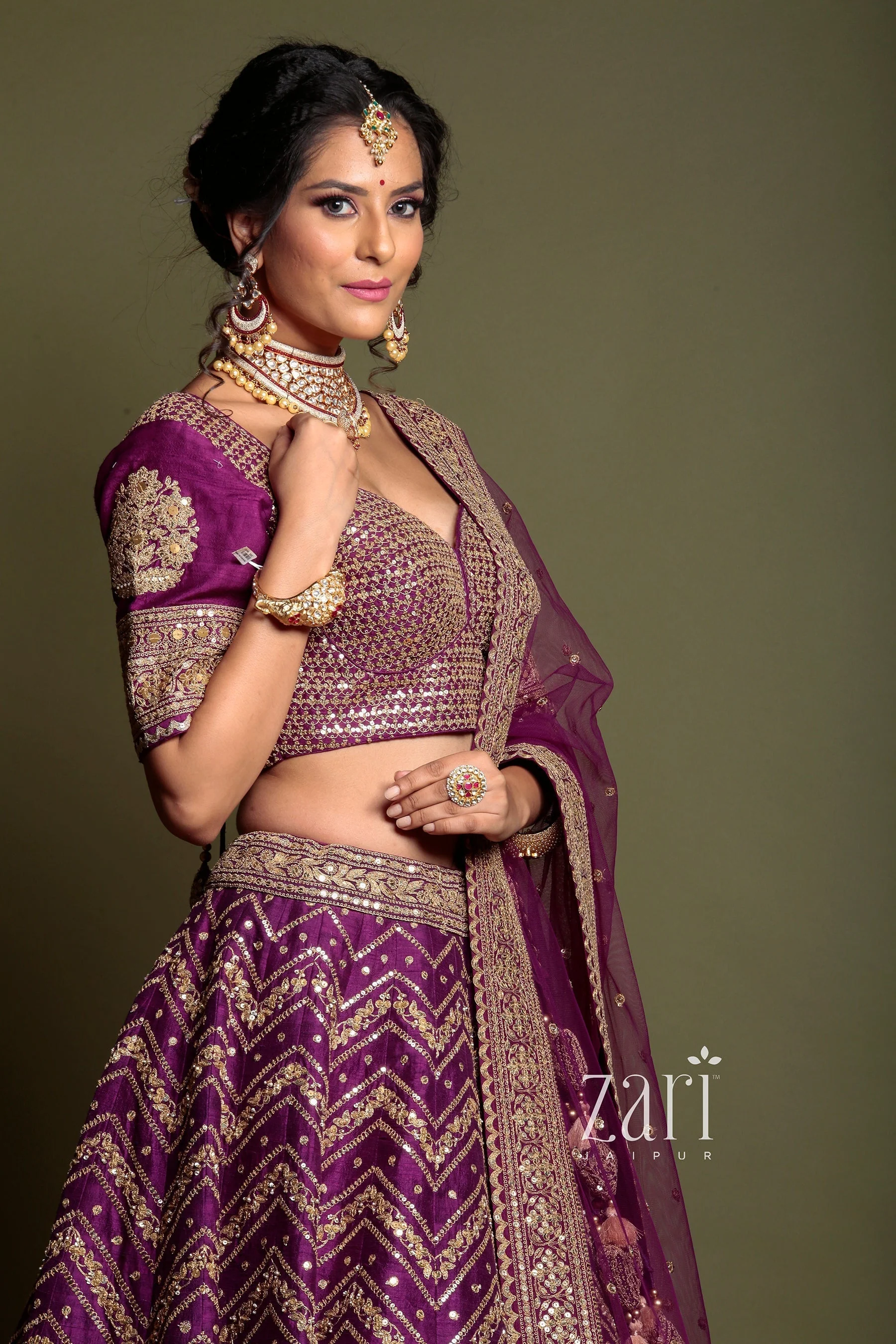 Raw silk Lehenga with Aari, Pearl, Sequins, Thread work. - Image 3