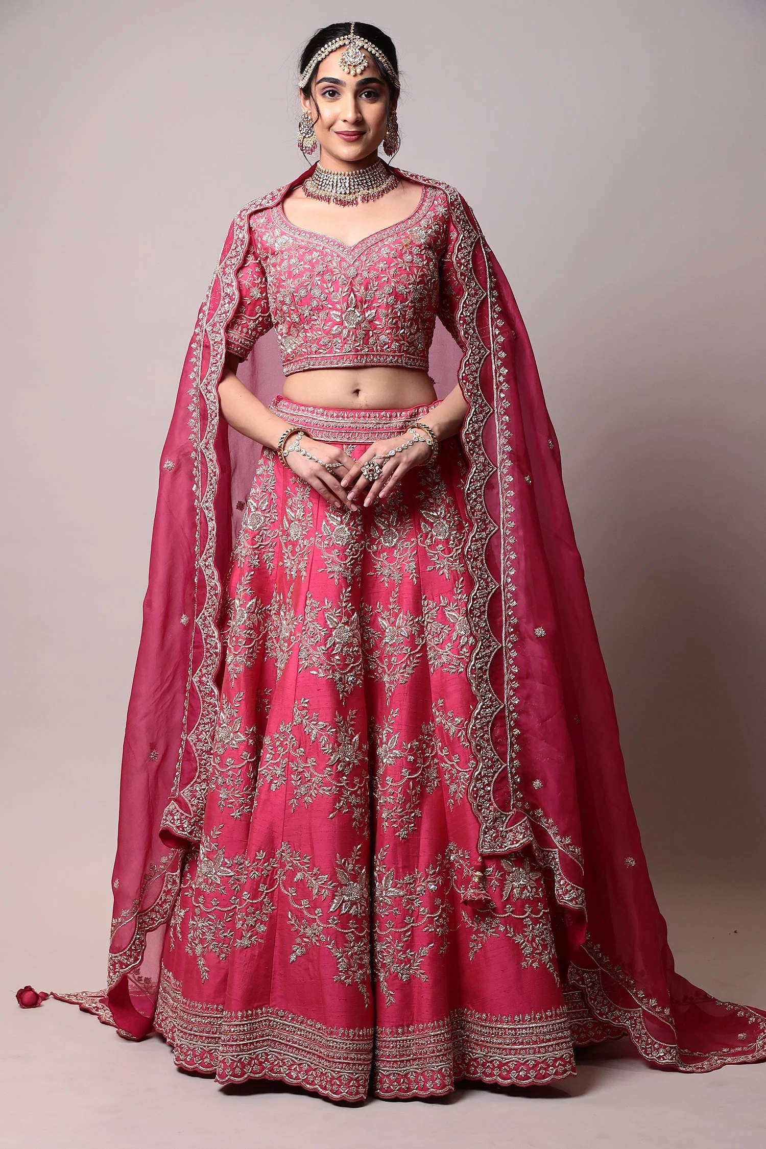 Raw silk Lehenga with Pearl, Zardozi work.