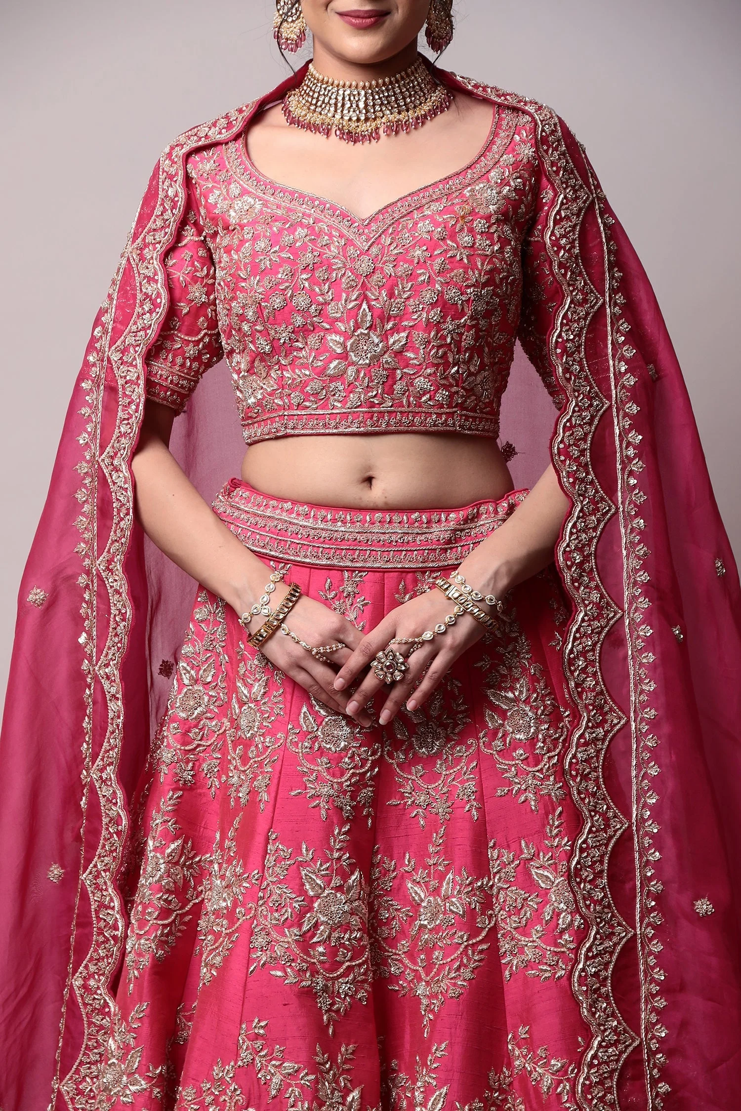 Raw silk Lehenga with Pearl, Zardozi work. - Image 2