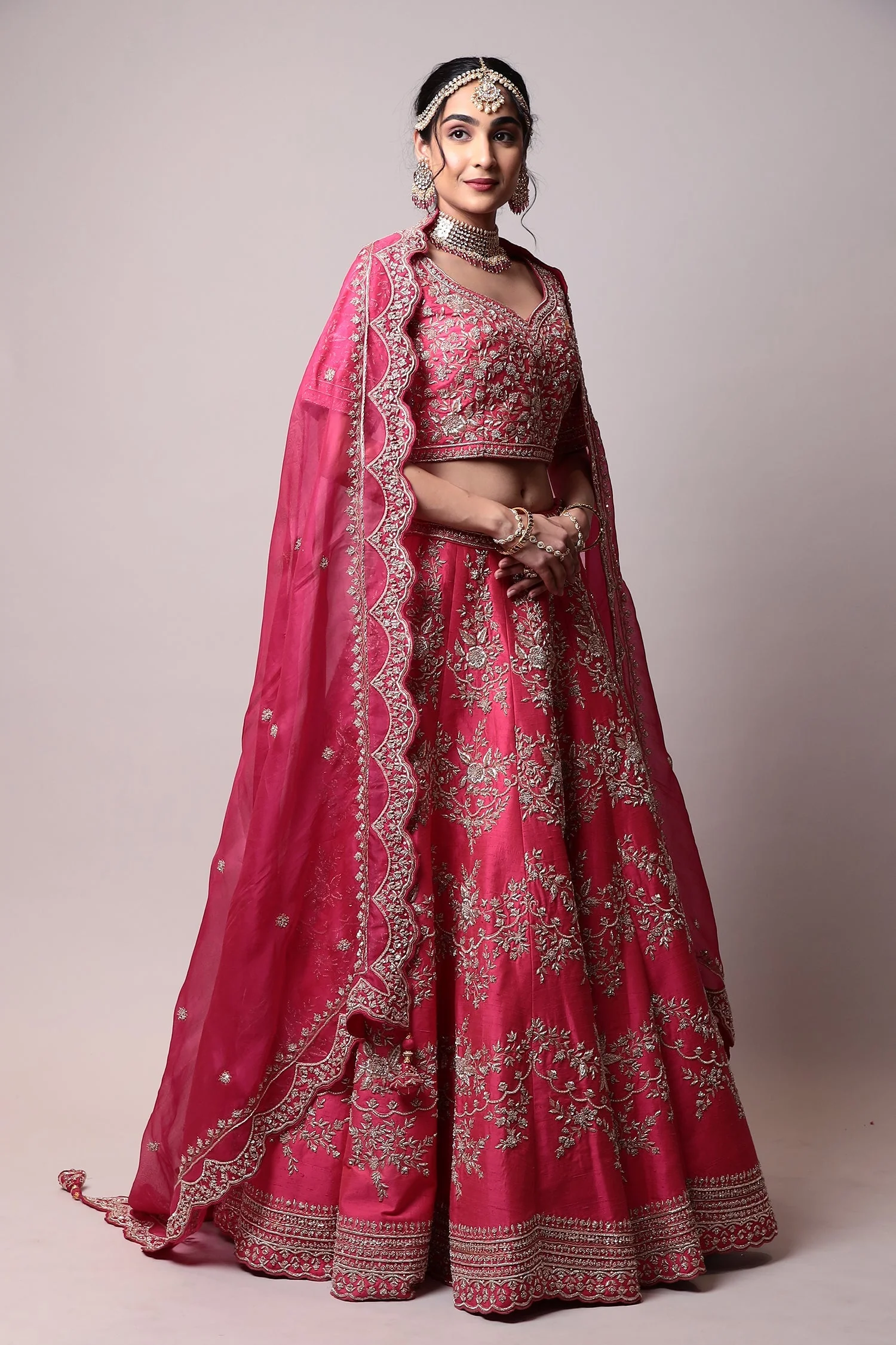 Raw silk Lehenga with Pearl, Zardozi work. - Image 3