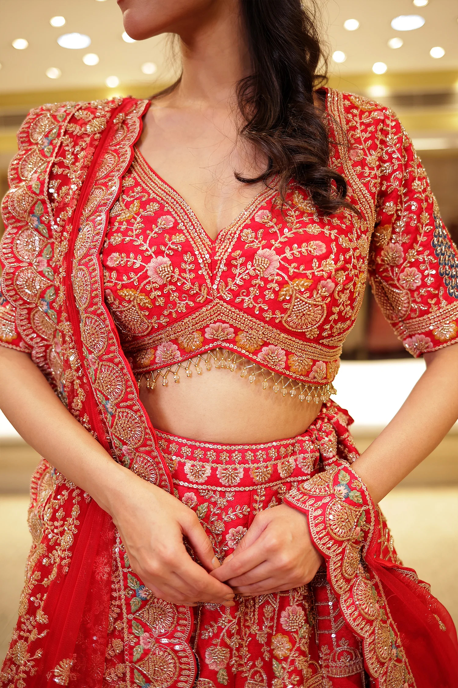 Raw silk Zardozi Lehenga with Sequins and Thread work. - Image 4
