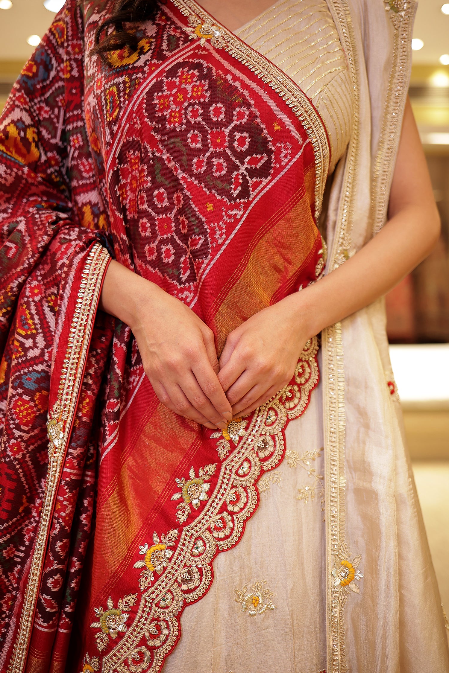 Raw silk Zardozi Lehenga with Thread and Zari work. - Image 3
