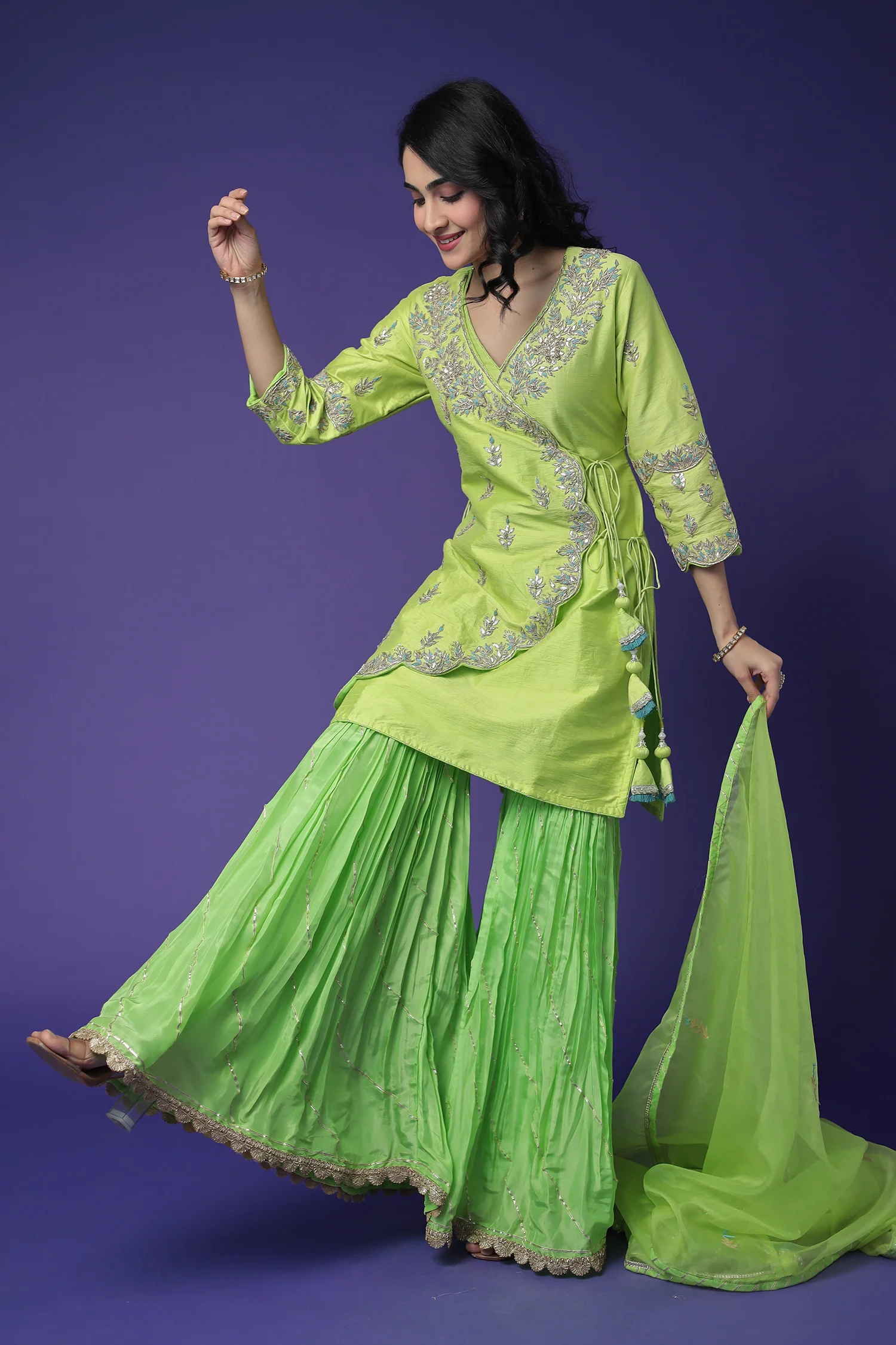 Raw Silk Suit Embroidered with Gota Patti and Zardozi work - Image 4