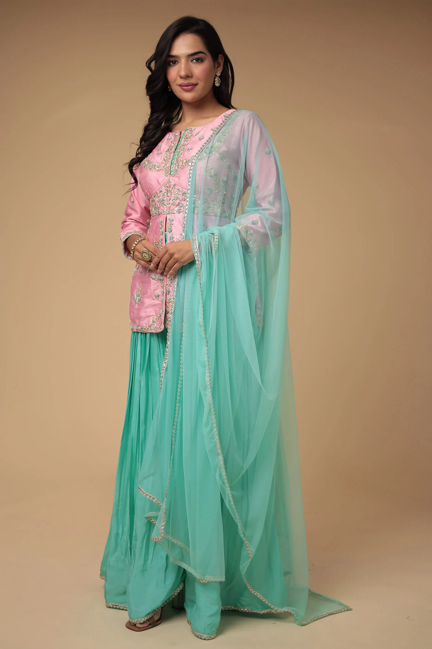 Raw Silk Suit Embroidered with Zardozi work - Image 5