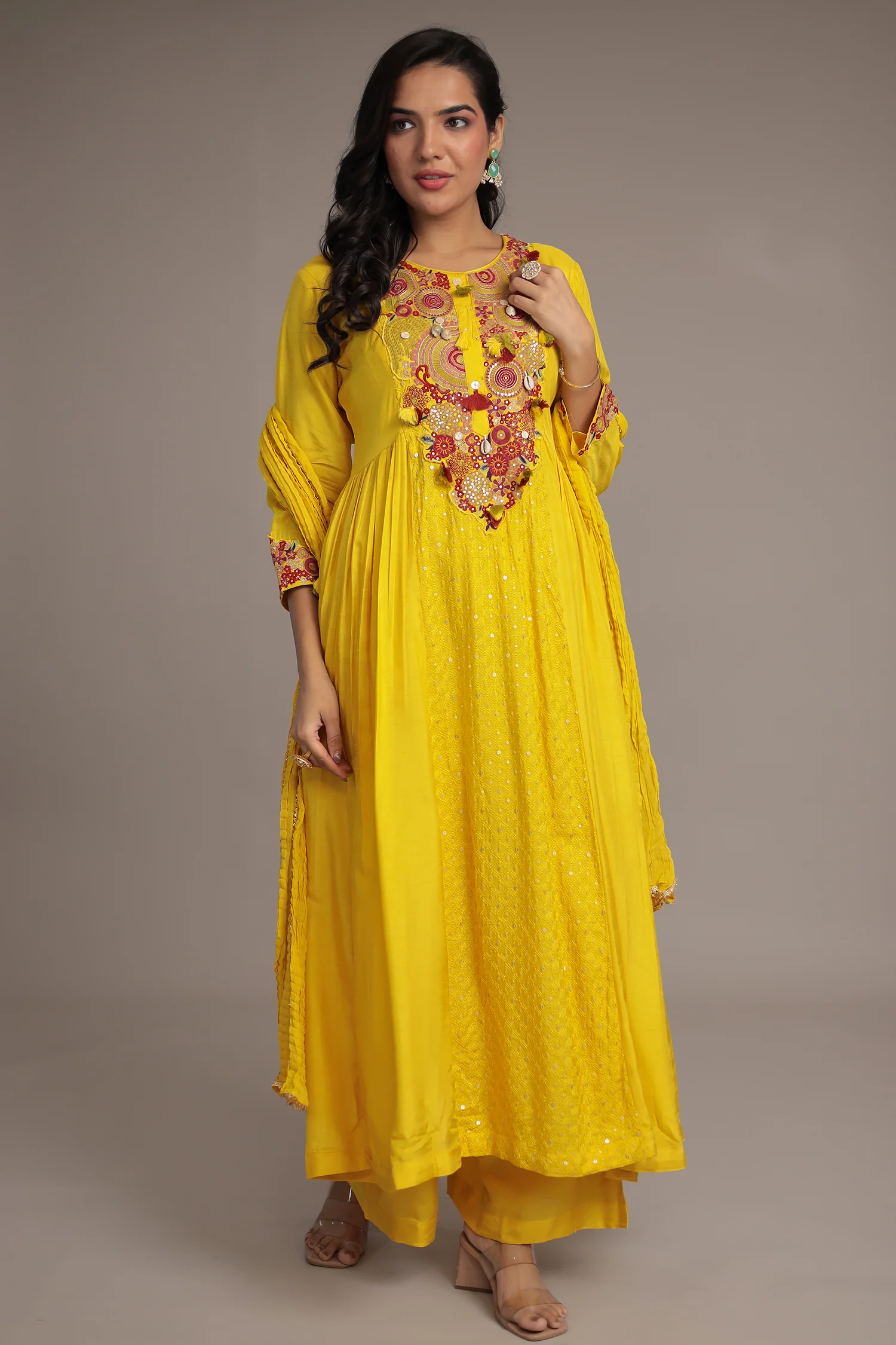 Anarkali Russian Silk Suit with Sequins and Thread work - Image 10