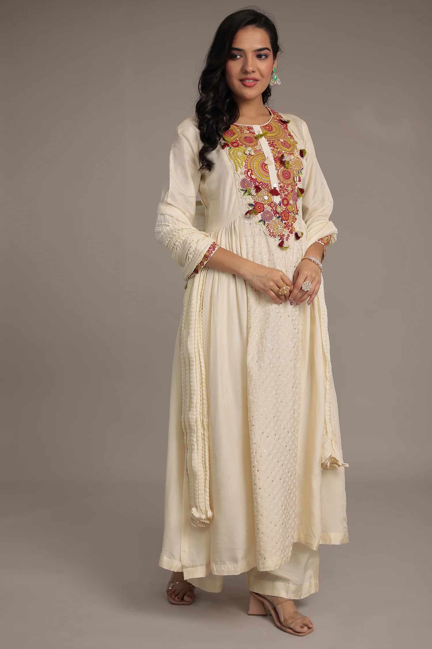 Anarkali Russian Silk Suit with Sequins and Thread work - Image 3