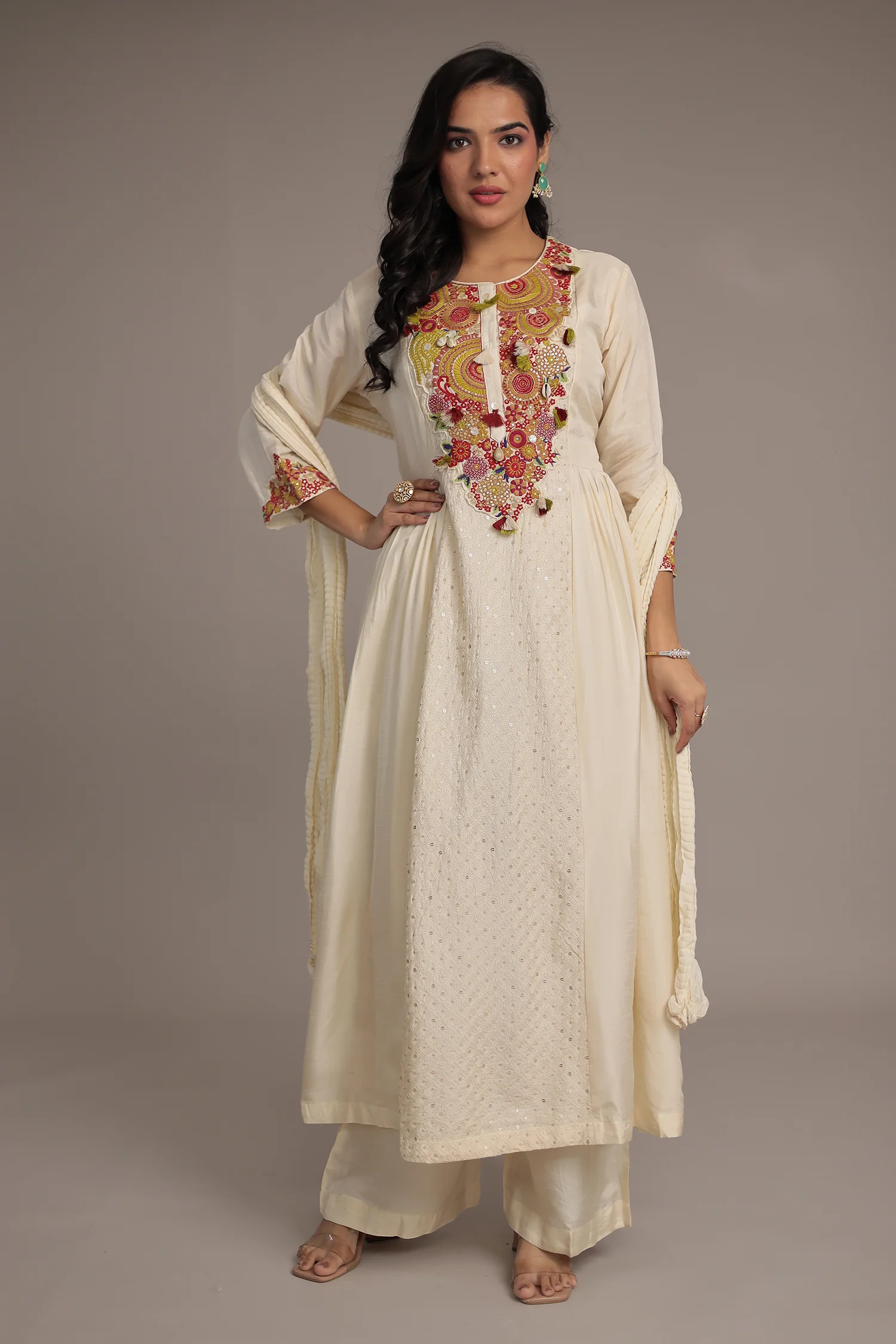 Anarkali Russian Silk Suit with Sequins and Thread work - Image 8