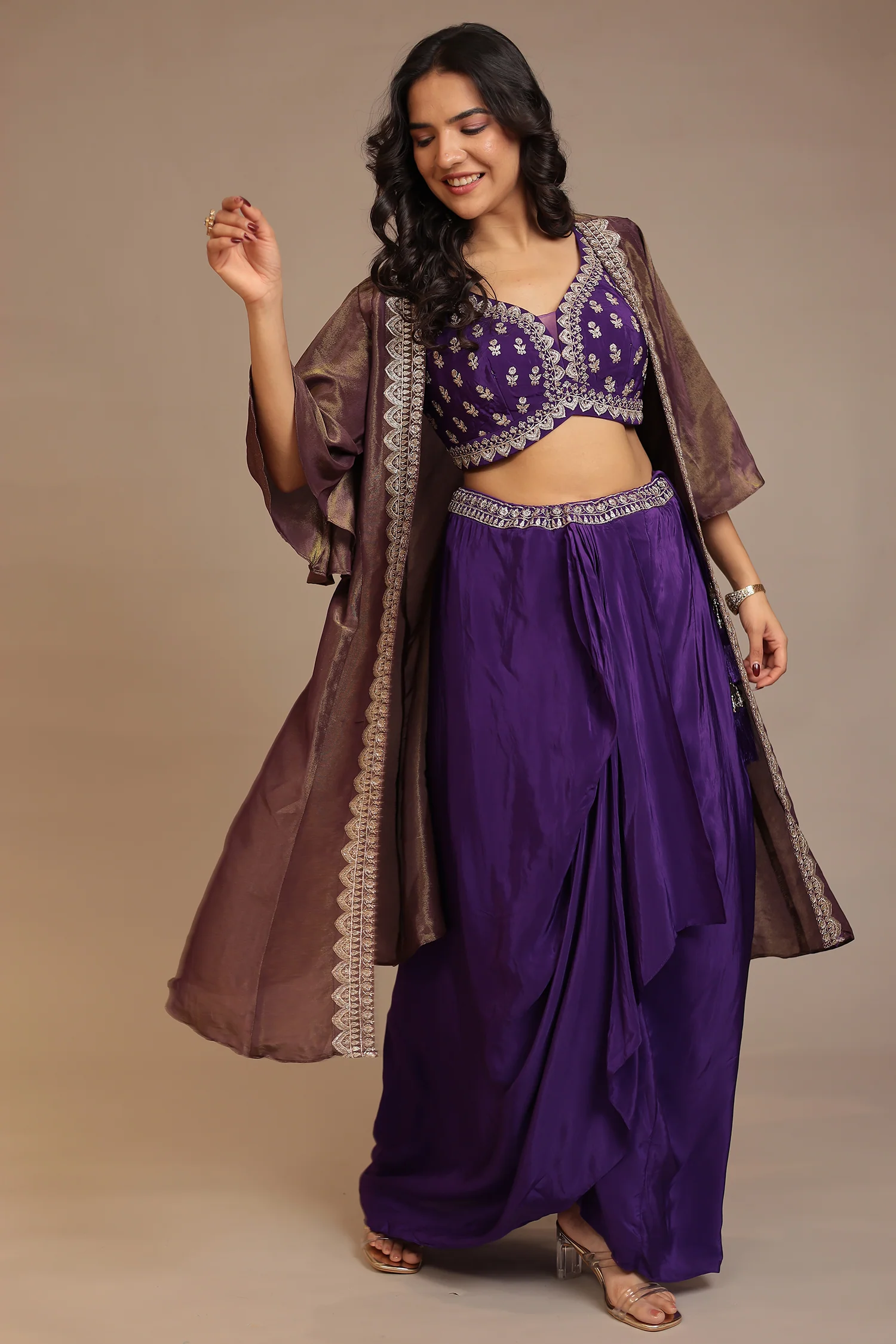 Silk Indowestern with Aari, Gota work - Image 9