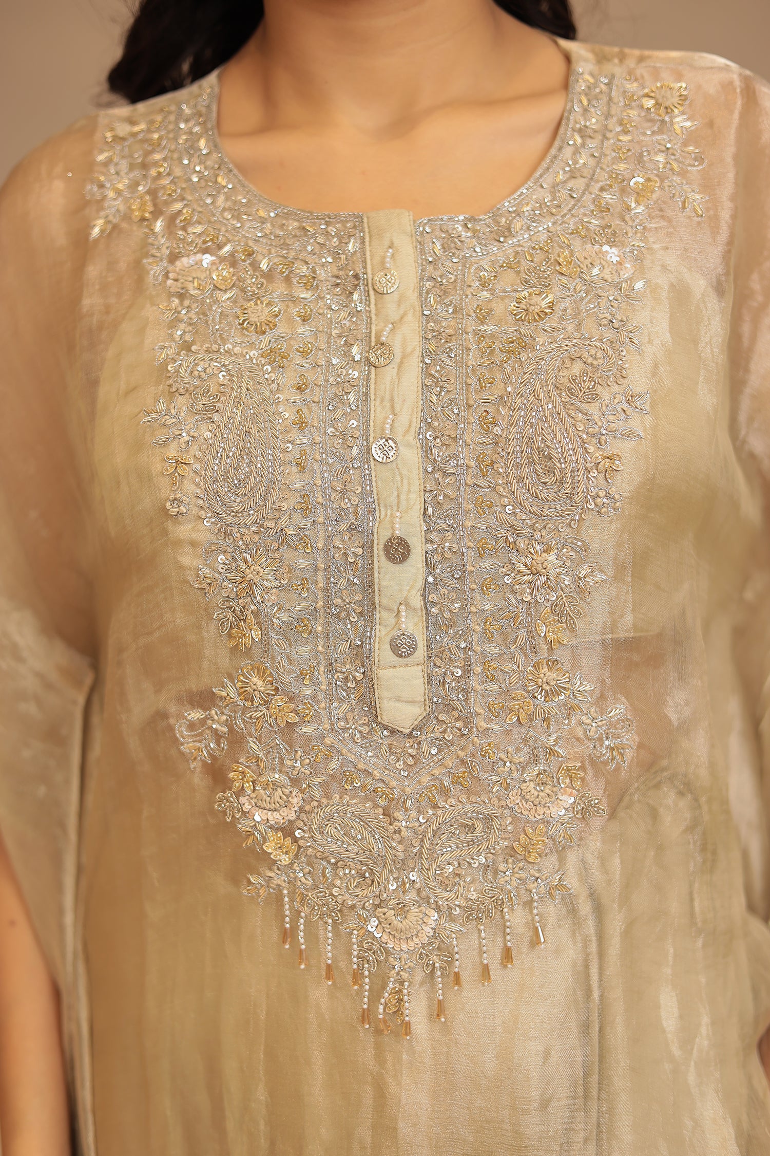 Satin silk Indowestern with Cutdana, Sequins, Thread and Zardozi work - Image 4