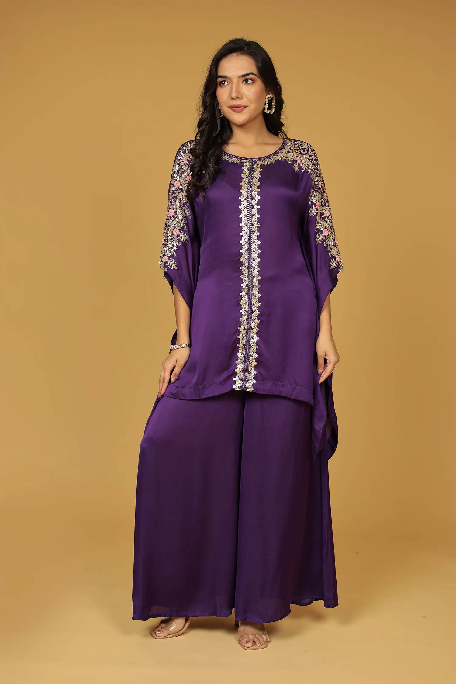 Satin Silk Kaftan Set with Gota Patti, Thread and Zardozi work - Image 3