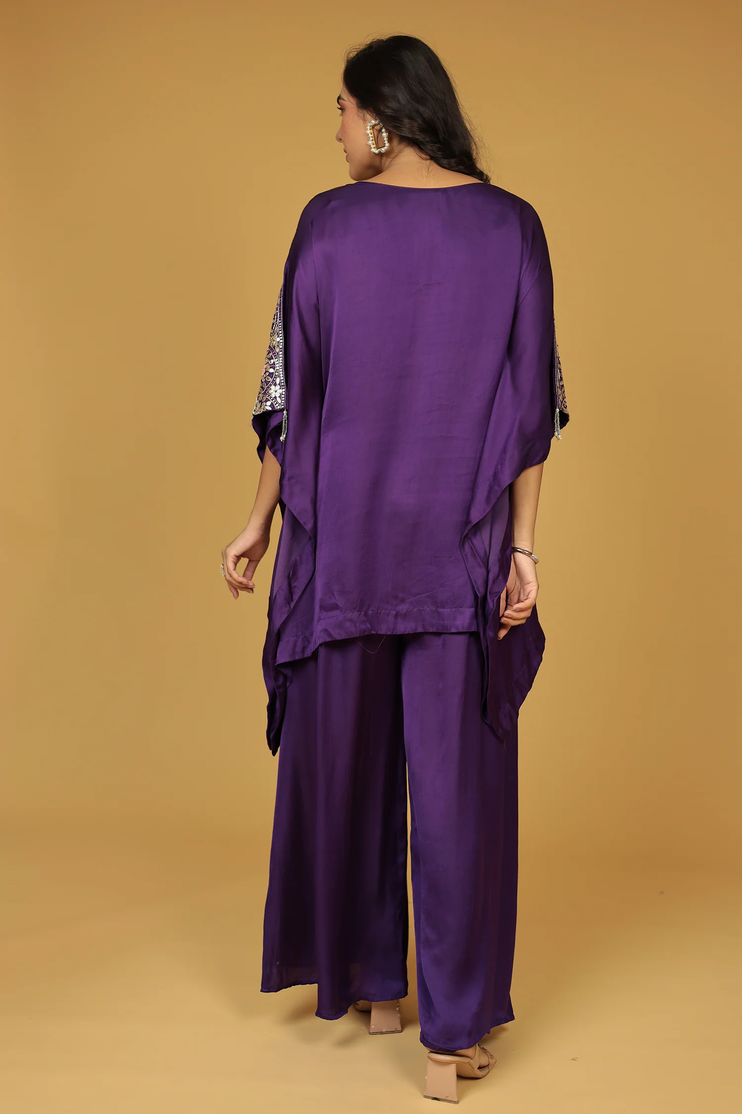 Satin Silk Kaftan Set with Gota Patti, Thread and Zardozi work - Image 7