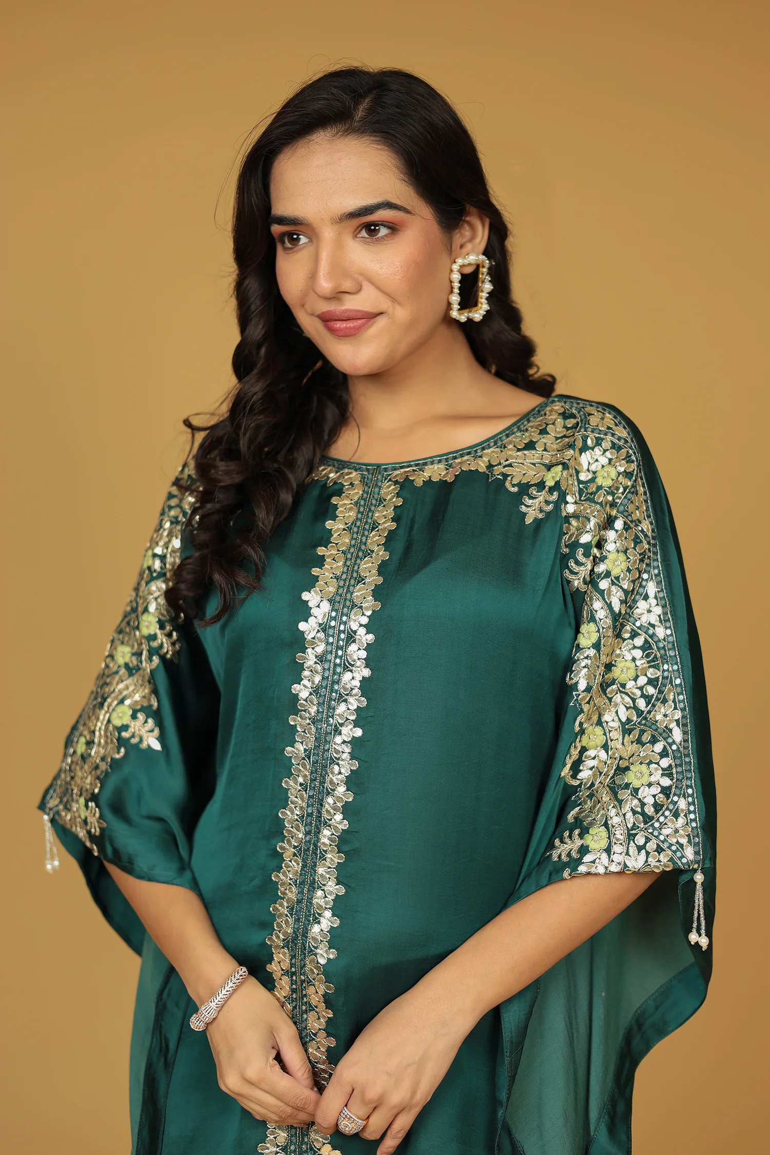Satin Silk Kaftan Set with Gota Patti, Thread and Zardozi work - Image 9