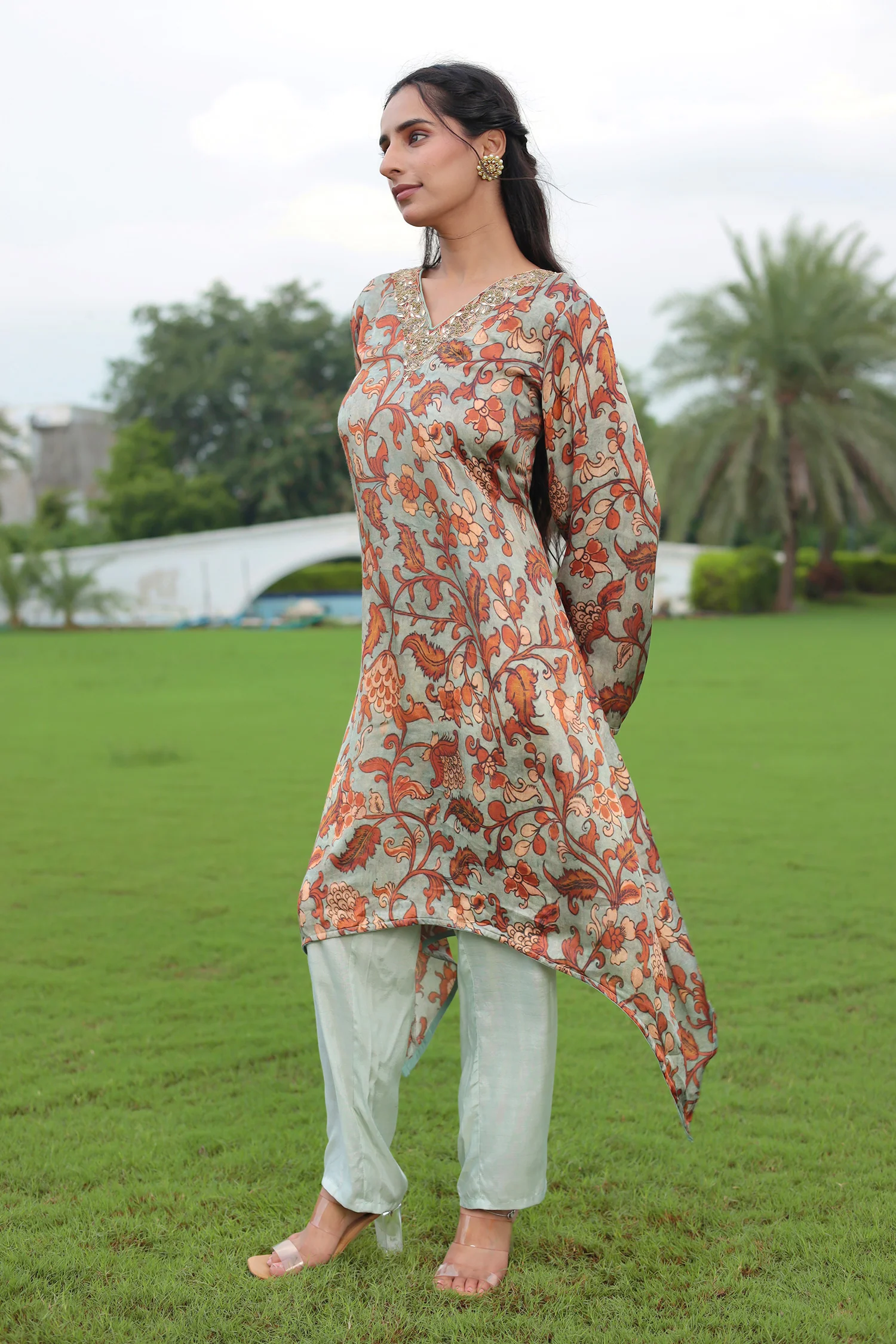 Printed Satin Silk Suit with Dori and Gota Patti work - Image 5