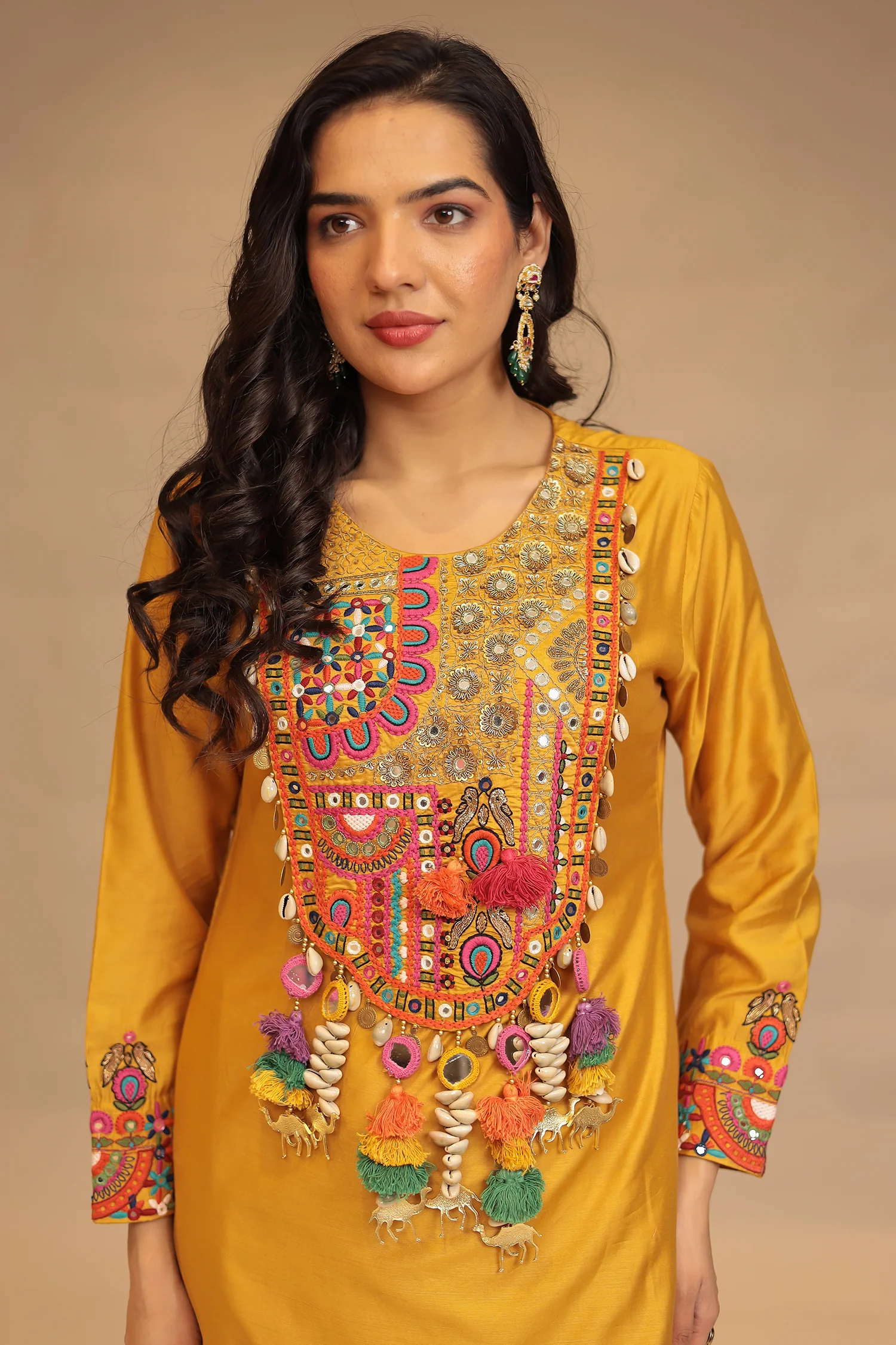 Satin silk Suit with Mirror, Sequins, Thread, Zardozi, Zari, Embroidery work - Image 2