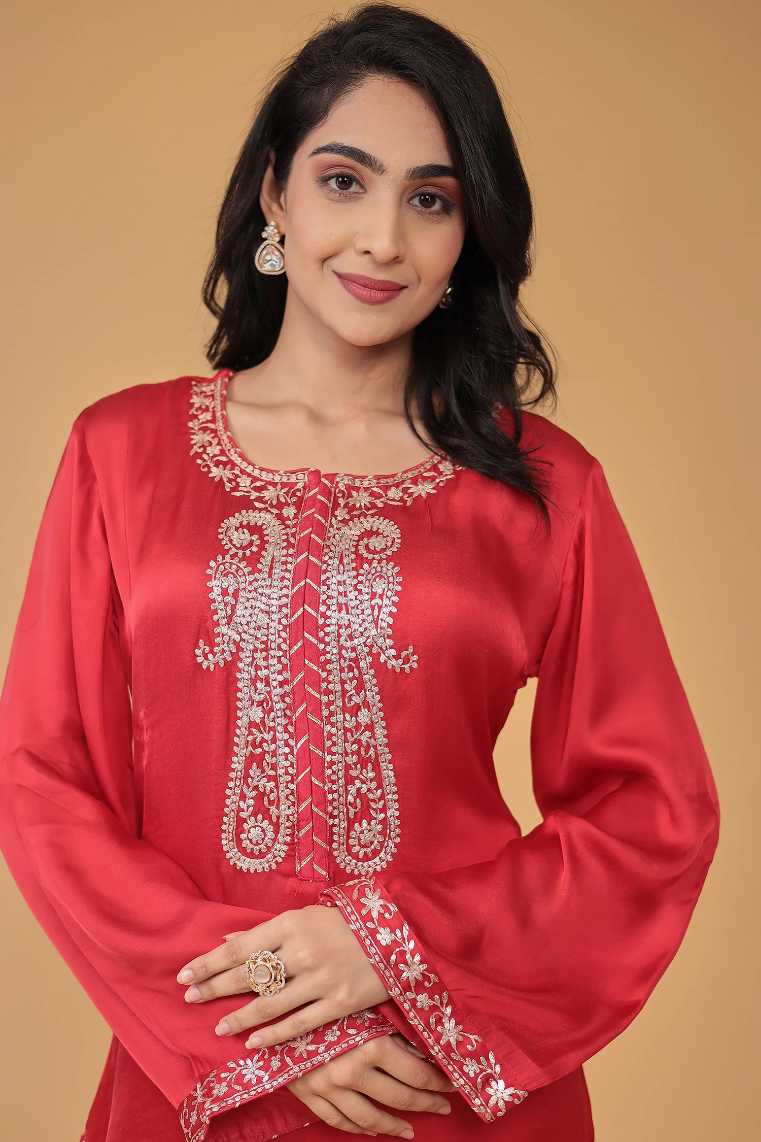 Satin Silk Suit Embroidered with Pittan work - Image 2