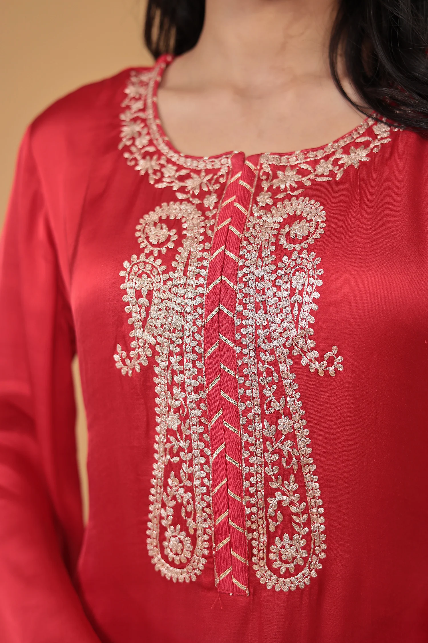 Satin Silk Suit Embroidered with Pittan work - Image 4