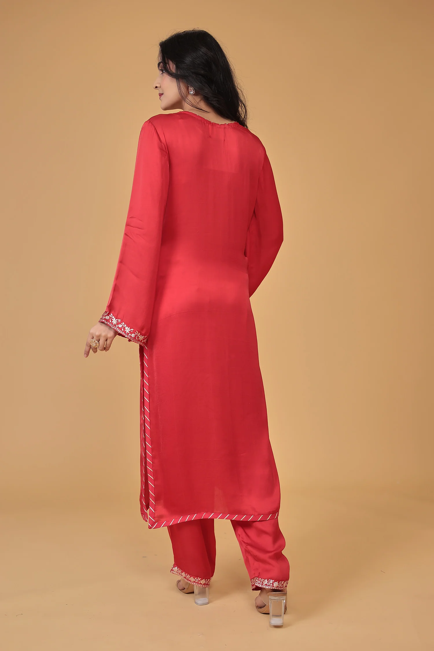 Satin Silk Suit Embroidered with Pittan work - Image 7