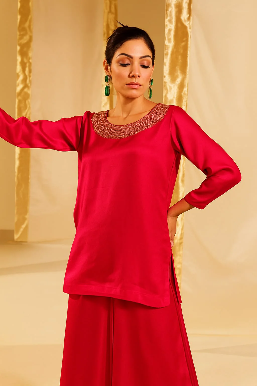 Satin Silk Indowestern with Dori and Sequins work - Image 9