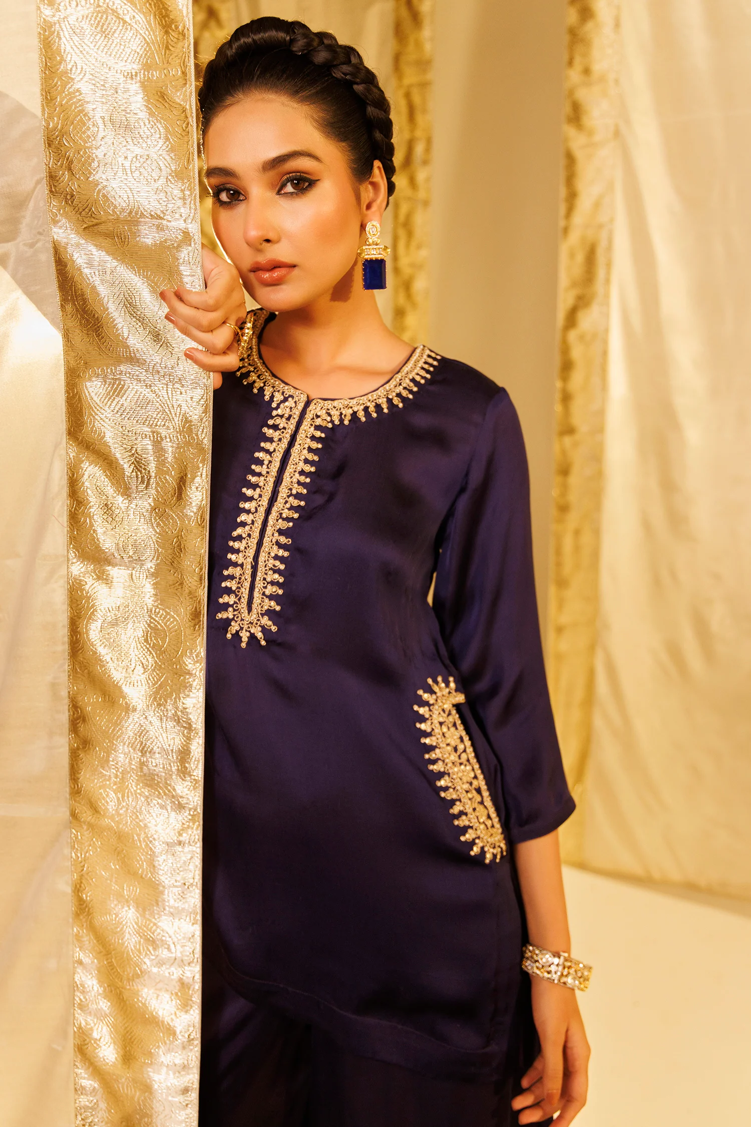 Satin Silk Indowestern with Dori and Sequins work - Image 2