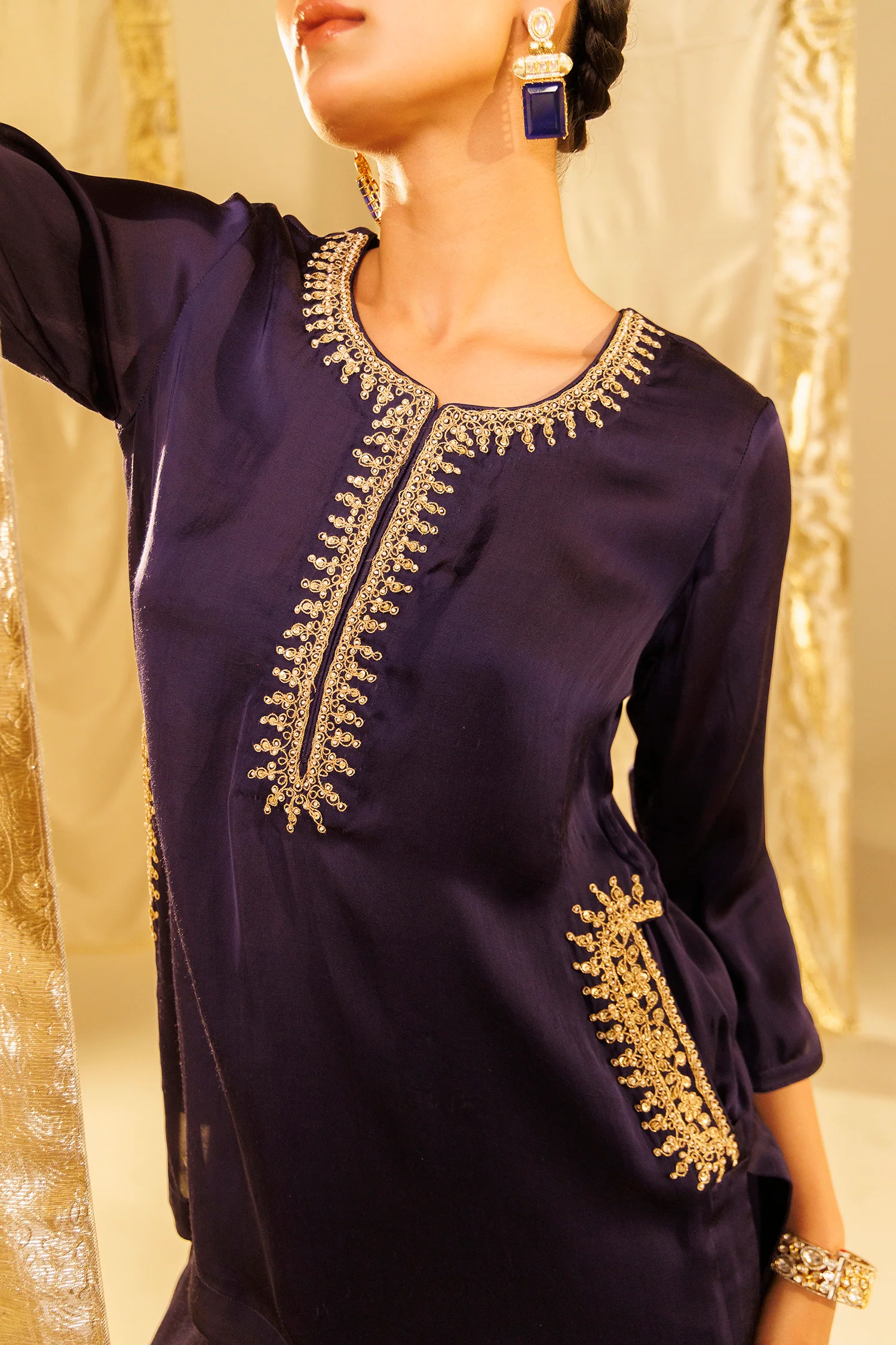 Satin Silk Indowestern with Dori and Sequins work - Image 3