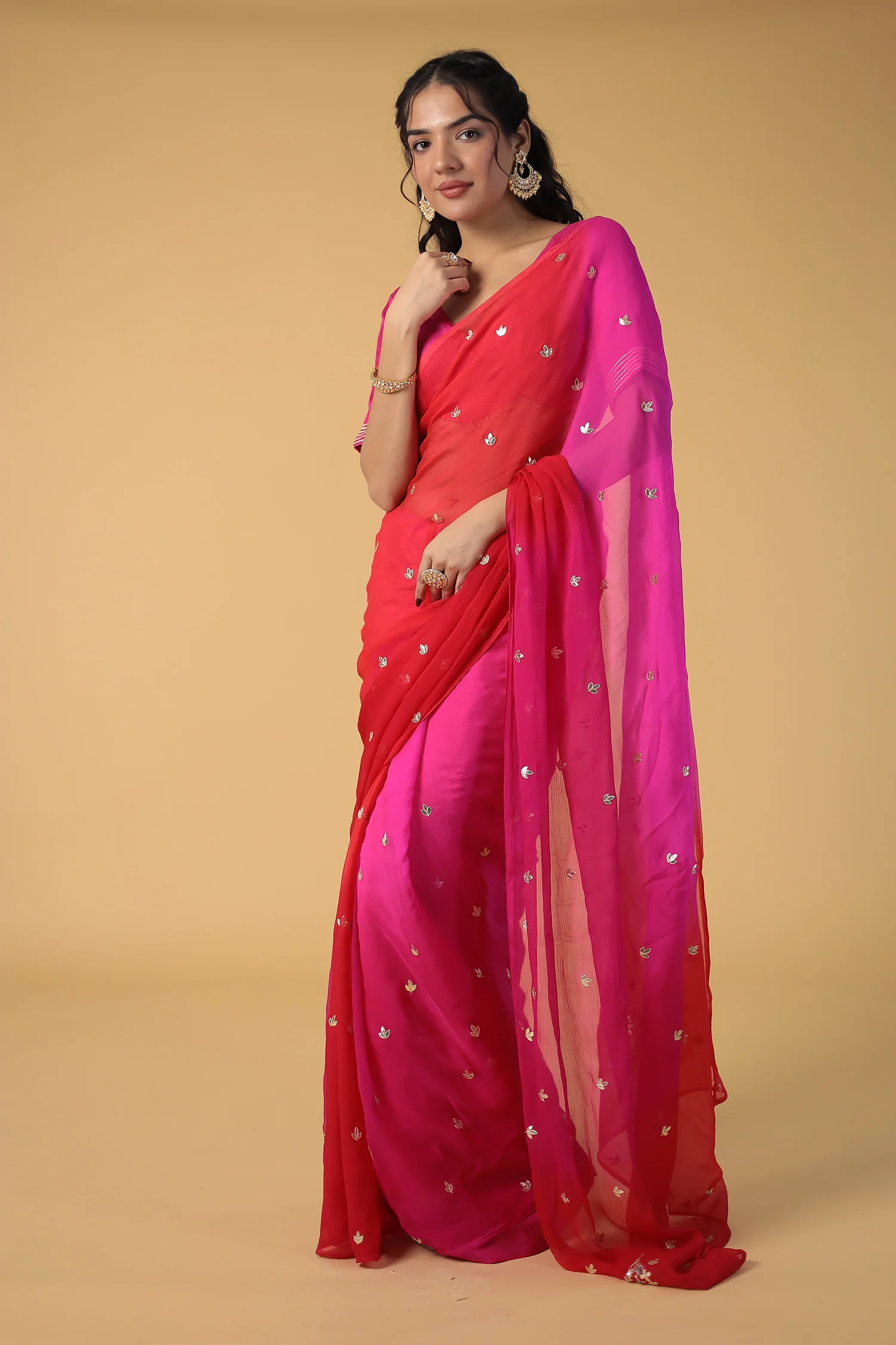 Shaded Chiffon Saree with Gota Patti work - Image 12