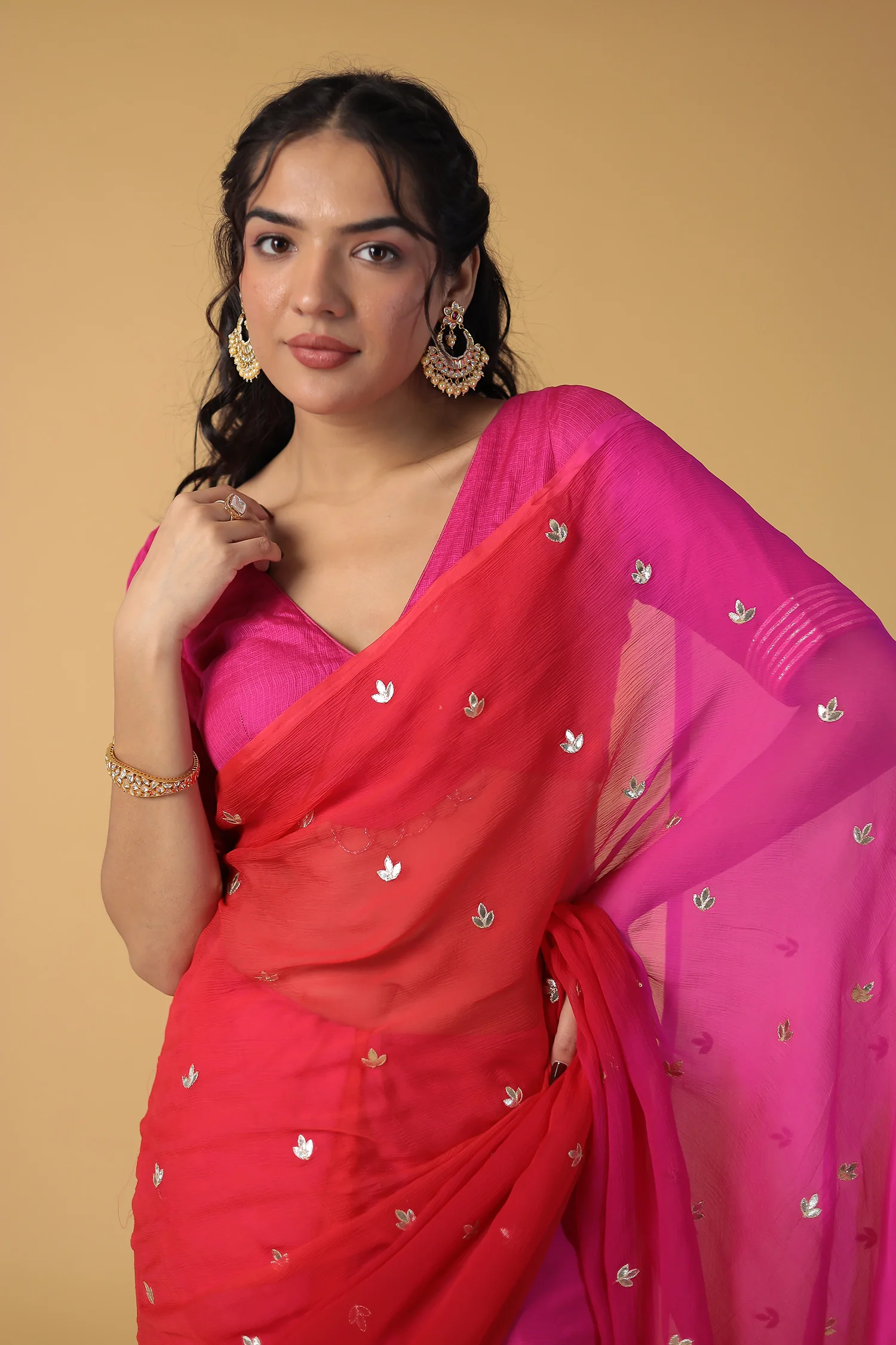 Shaded Chiffon Saree with Gota Patti work - Image 2