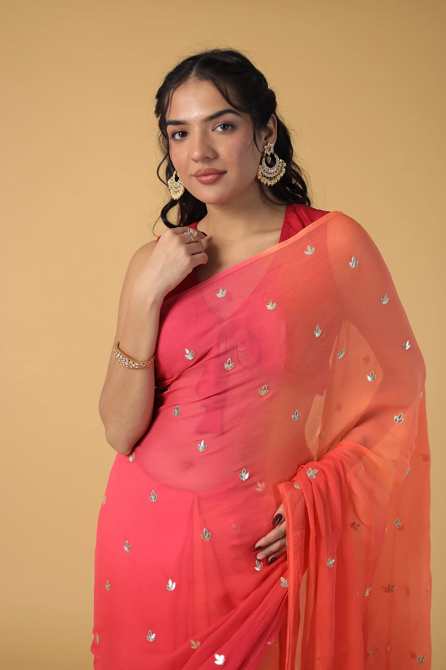 Shaded Chiffon Saree with Gota Patti work - Image 9