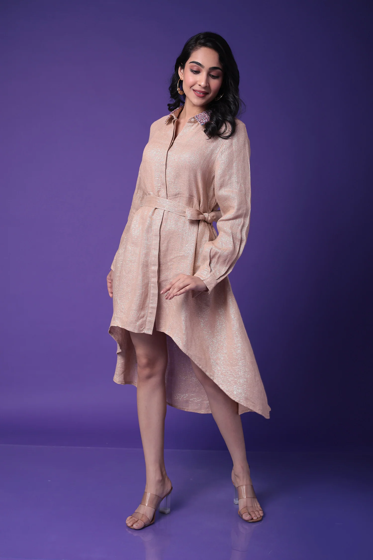 Shimmer Linen Dress Embroidered with Sequins work - Image 3
