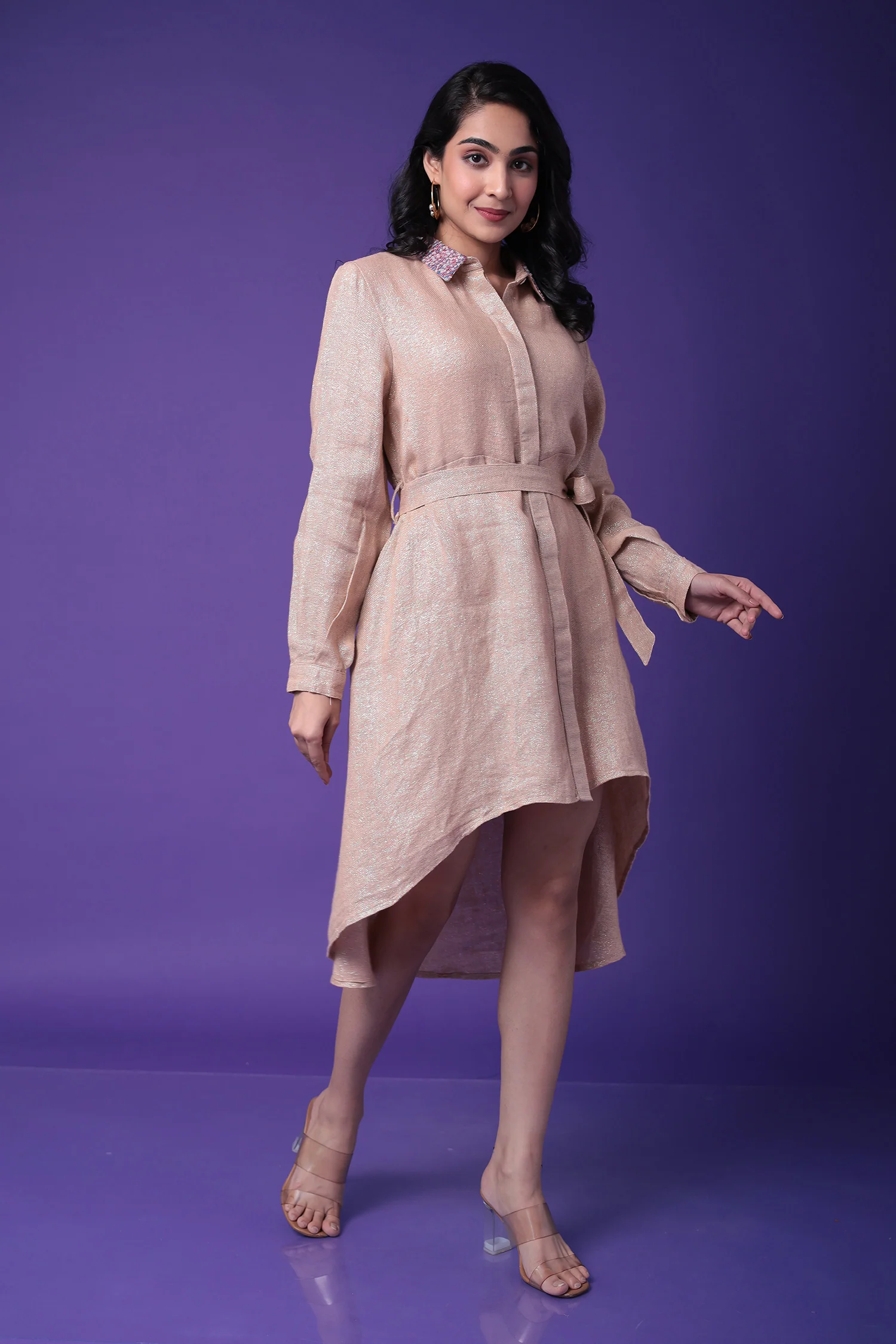 Shimmer Linen Dress Embroidered with Sequins work - Image 4