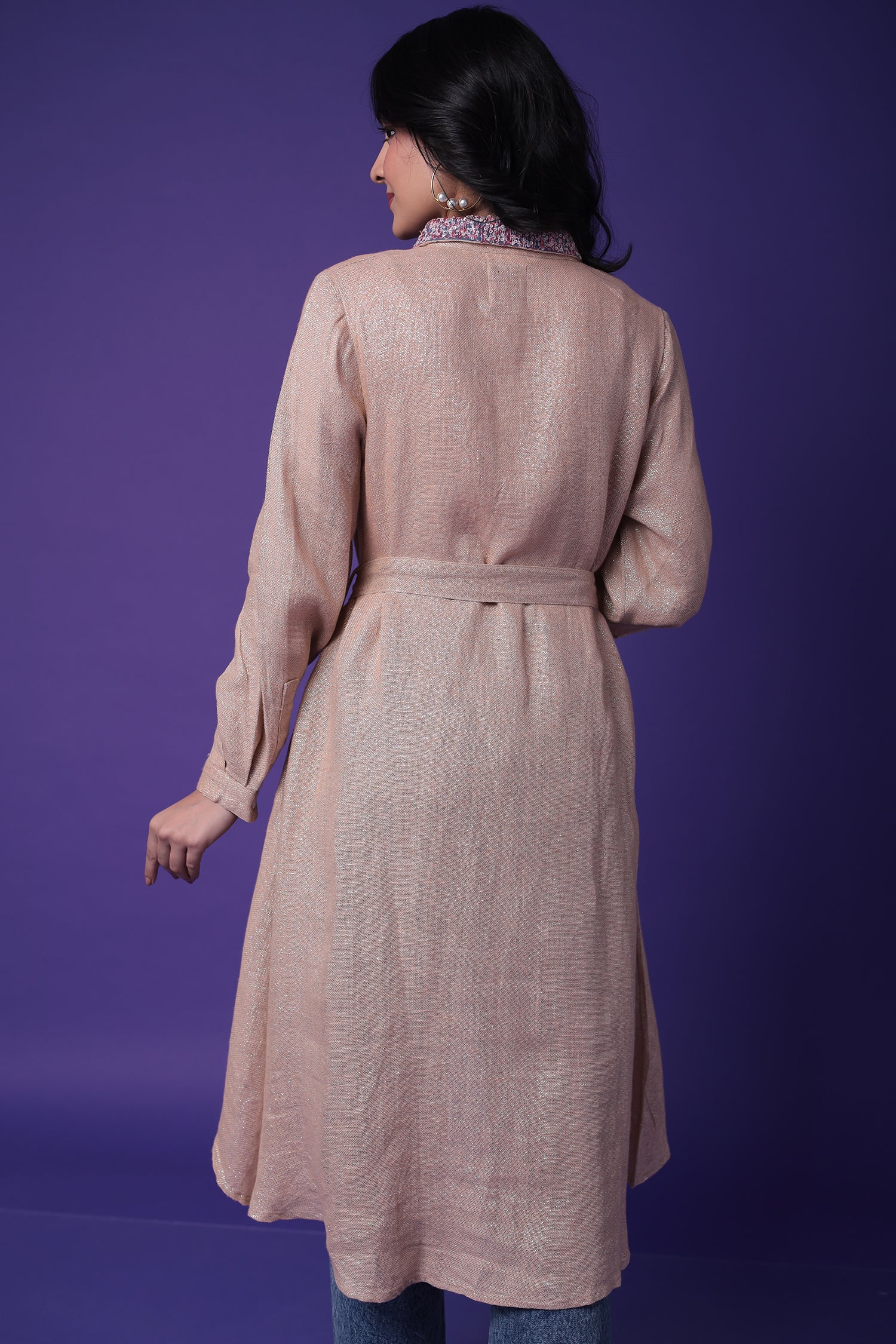 Shimmer Linen Dress Embroidered with Sequins work - Image 6