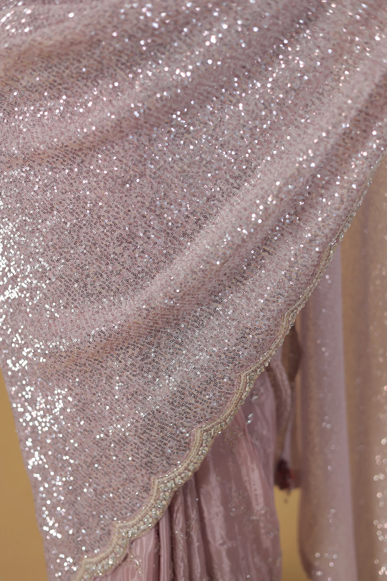 Dark Blue Shimmer Silk Saree with Cutdana and Sequins work - Image 11